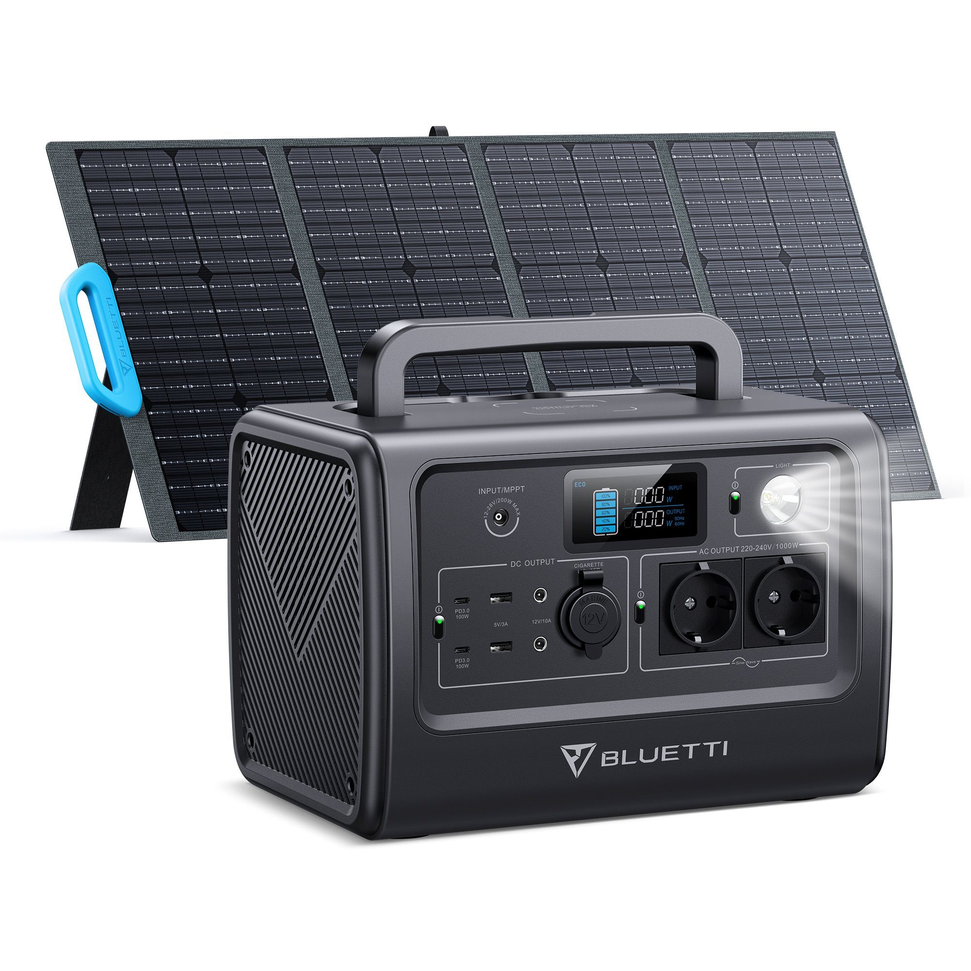 120W Outdoor (mit für in Kit, EB70 Off-Grid, Solarpanel, Stromgenerator Blackout kW, 3-tlg., LiFePO4 Batterie), Stromerzeuger Camping, 1,00 BLUETTI Solar 1000W/716Wh mit PV120