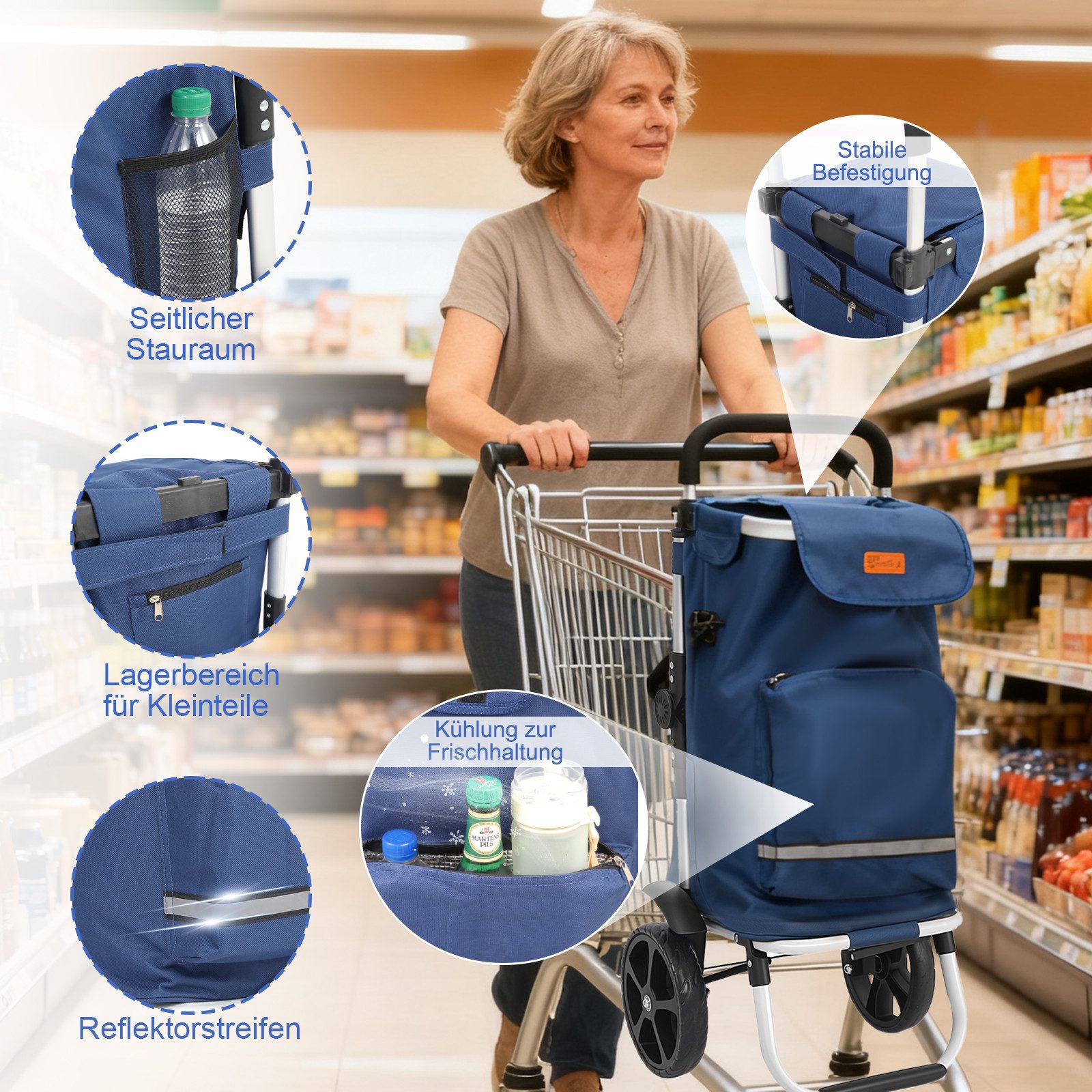 Sekey Einkaufstrolley 3-in-1 mit Kühlfach und Spanngurt, Faltbarer Einkaufswagen 42L & 35kg, 42 l, 3-in-1 Trolley, Sackkarre & Umhängetasche, Ideal für Einkäufe – Bild 4 von 5