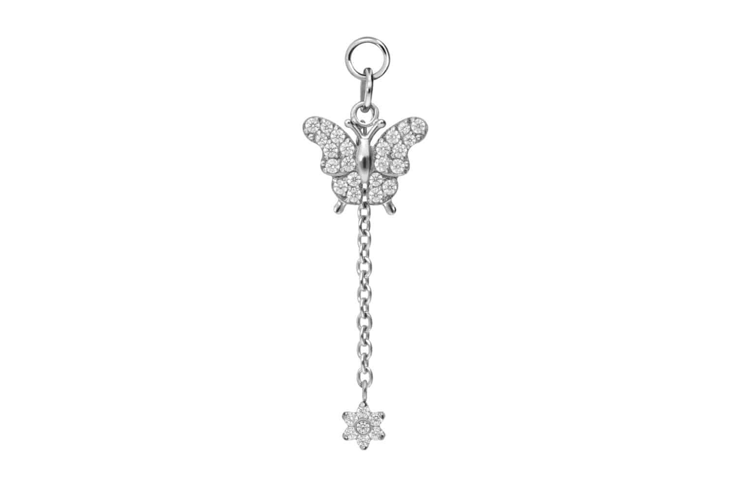 PIERCINGLINE Piercing-Set Titan Anhänger für Clicker KRISTALLSCHMETTERLING + KRISTALLBLUME (Piercing-Anhänger, 1-tlg)