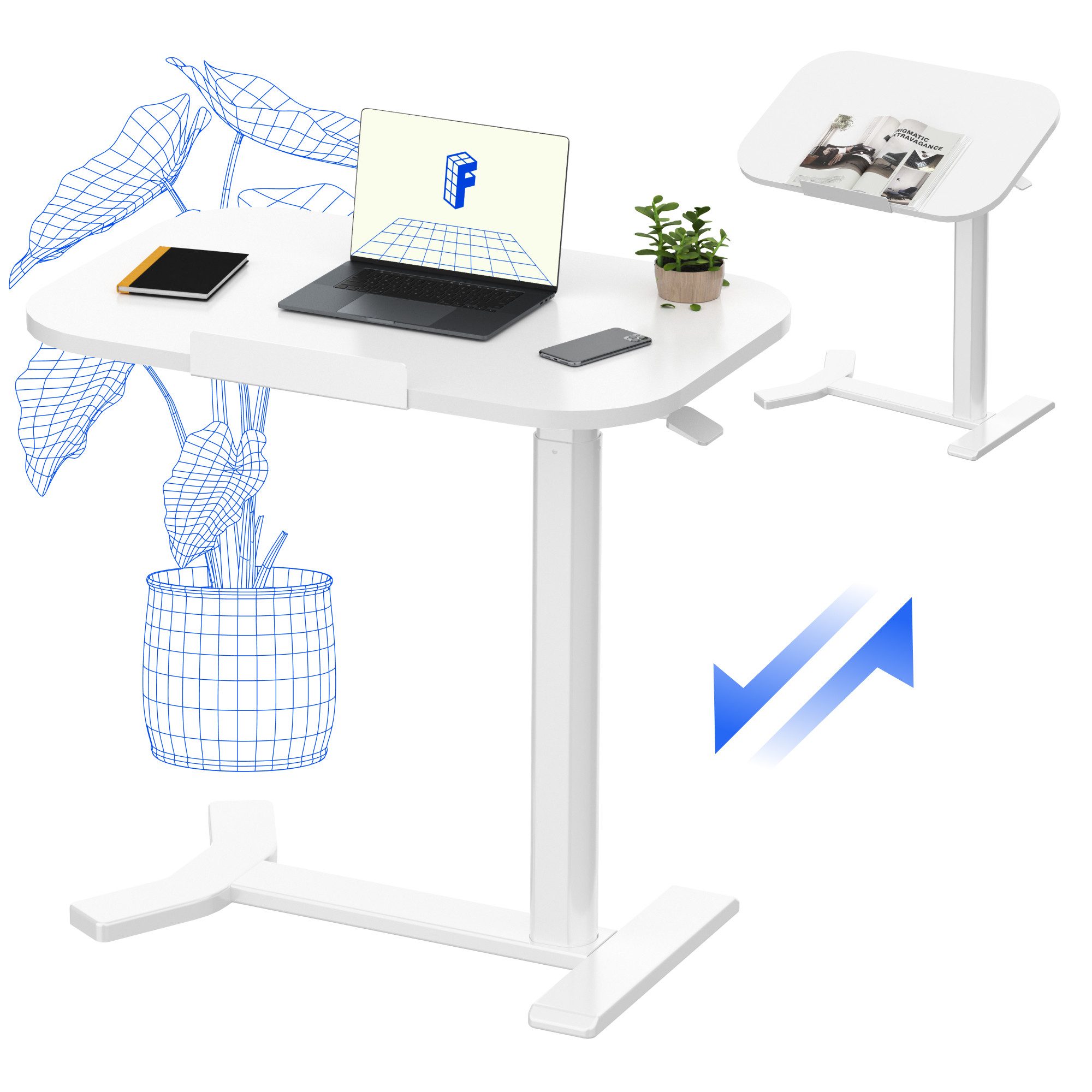 FLEXISPOT Beistelltisch Höhenverstellbar Betttisch mit neigbarer Tischplatte, Laptoptisch (C-Form, ideal für Sofa, Bett & Lesestunden), mit stufenloser Höhenverstellung, 360° Rollen & einfacher Montage