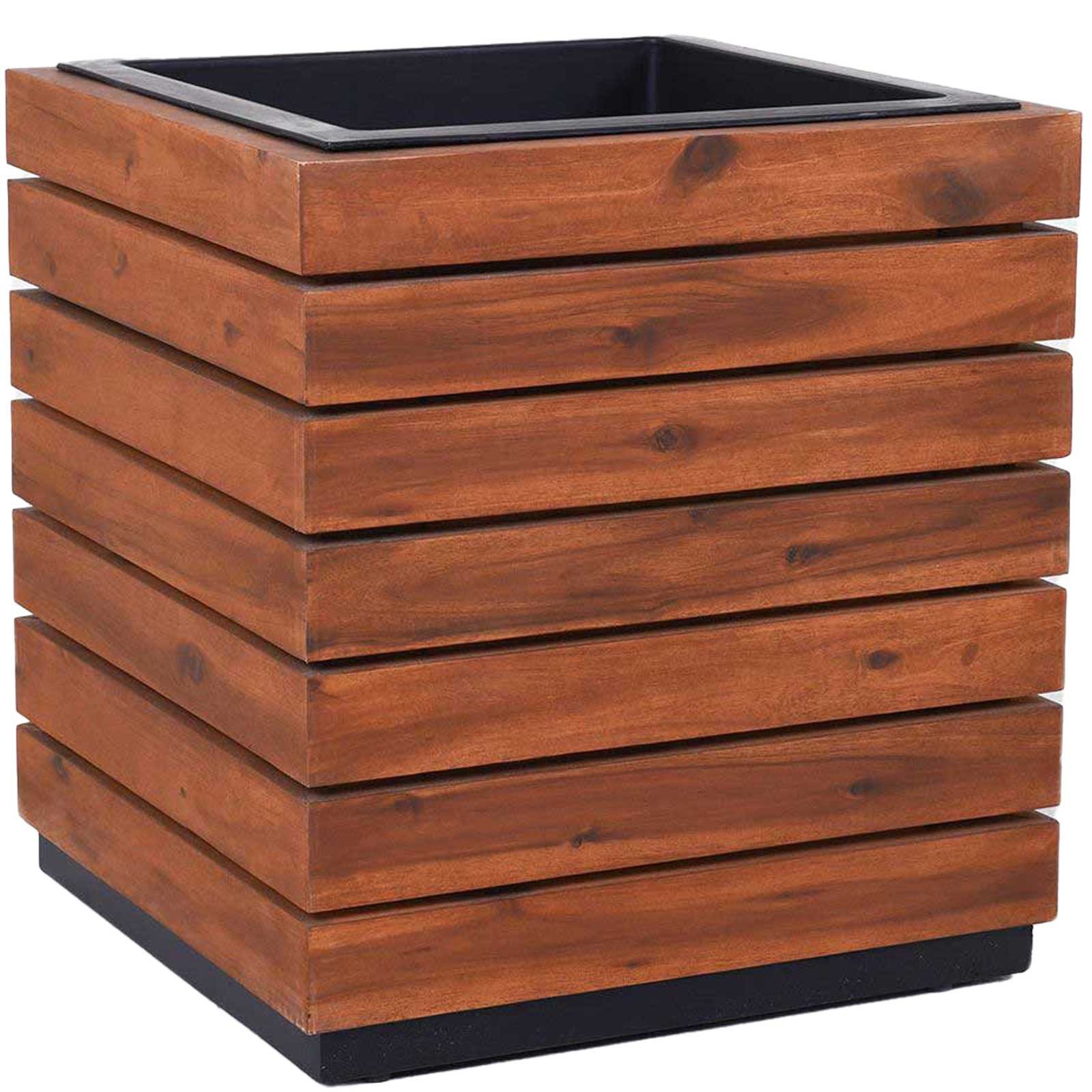 VIVANNO Pflanzkübel Holz BLOCK Würfel - Akazienbraun Gestreift (1 St), 43x43x46 cm
