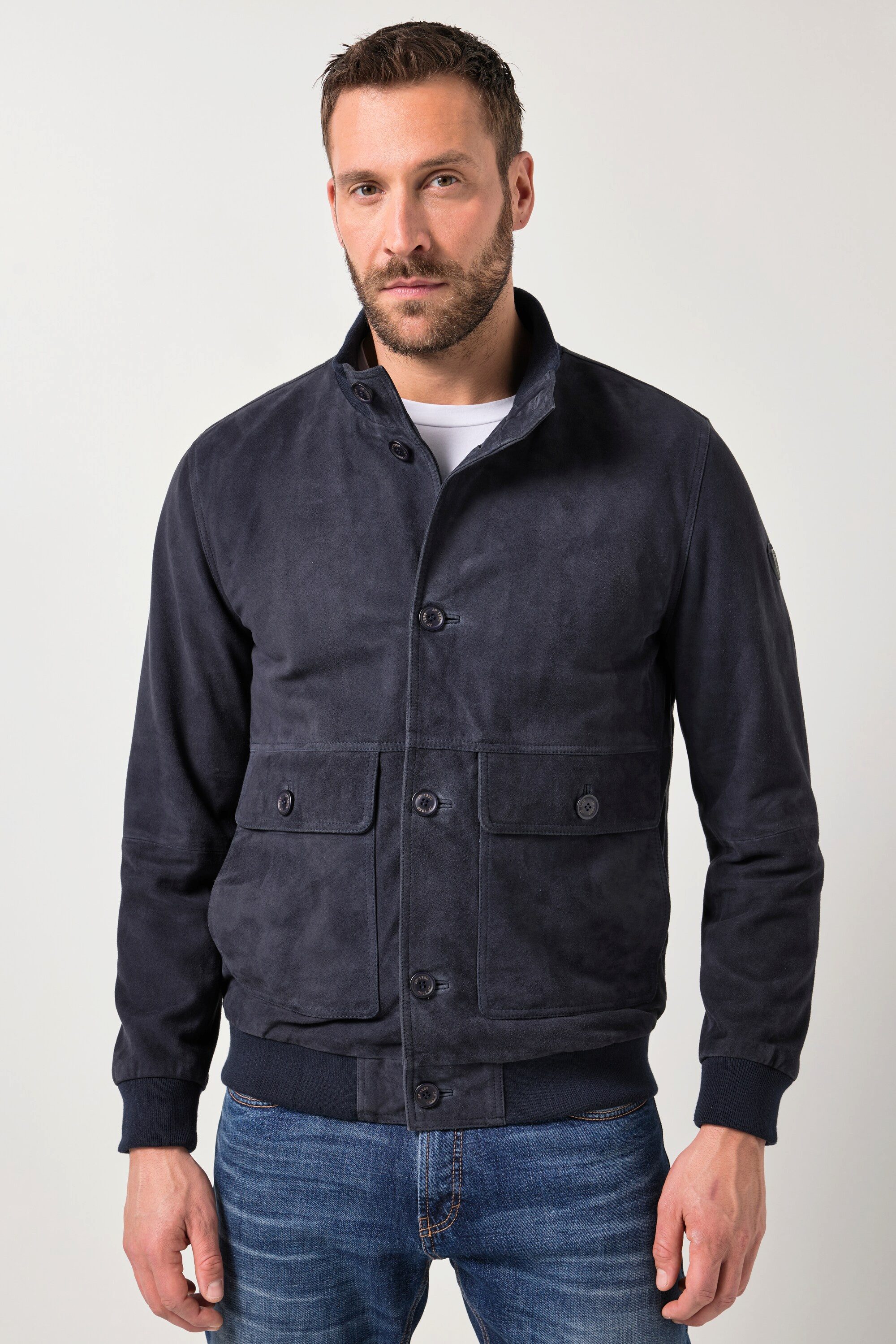 JP1880 Lederjacke Lederjacke Veloursleder Stehkragen Knopfleiste
