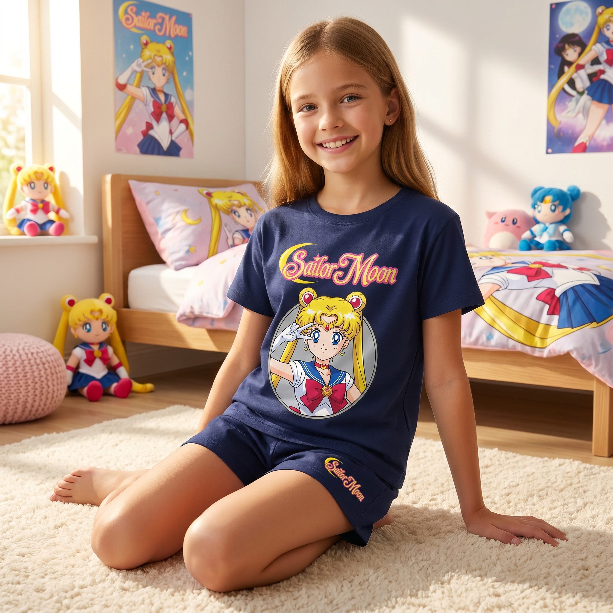 Sailor Moon Schlafanzug Anime Sailor Moon Mädchen Schlafanzug Pyjama Shirt Shorts Gr. 134 bis 164 Baumwolle – Bild 5 von 5