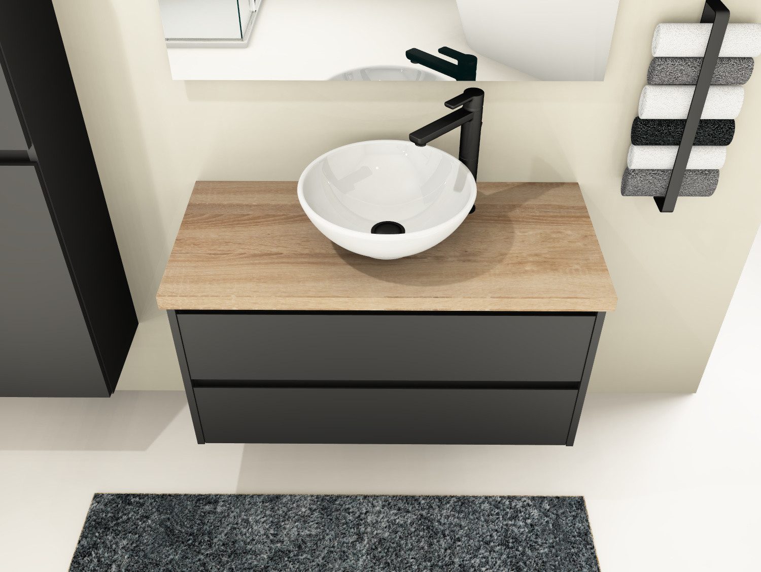 Aqua Bagno Badmöbel-Set Duo Badmöbel 100 cm Anthrazit Matt Lackiert mit Trägerplatte & Becken, (Badschrank vormontiert, 3-St., Badmöbelschrank mit Trägerplatte, Waschbecken), einfache Montage