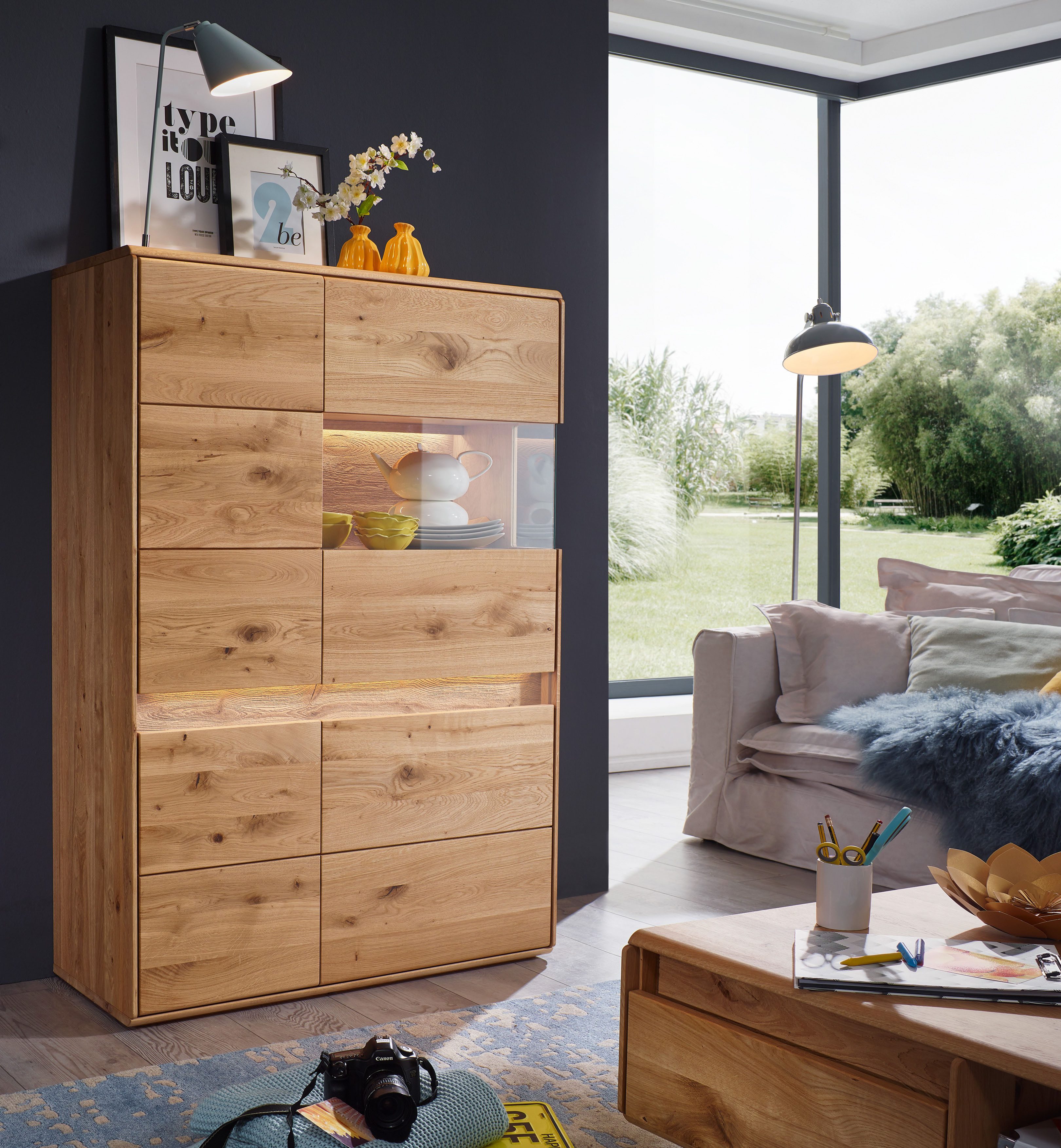 Woodroom Vitrine Valbona Wildeiche massiv geölt, Glaselement