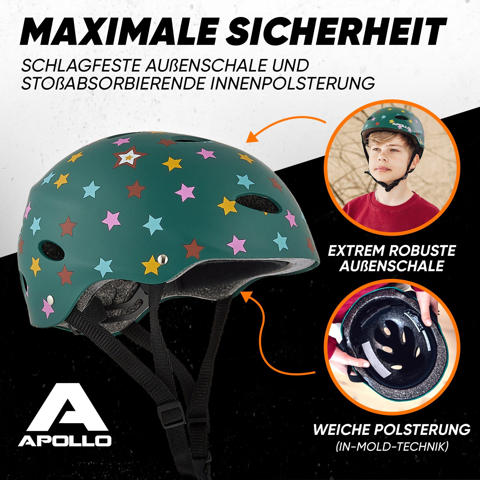 Apollo Kinderhelm Größenverstellbarer Schutzhelm Skatehelm mit, größenverstellbar