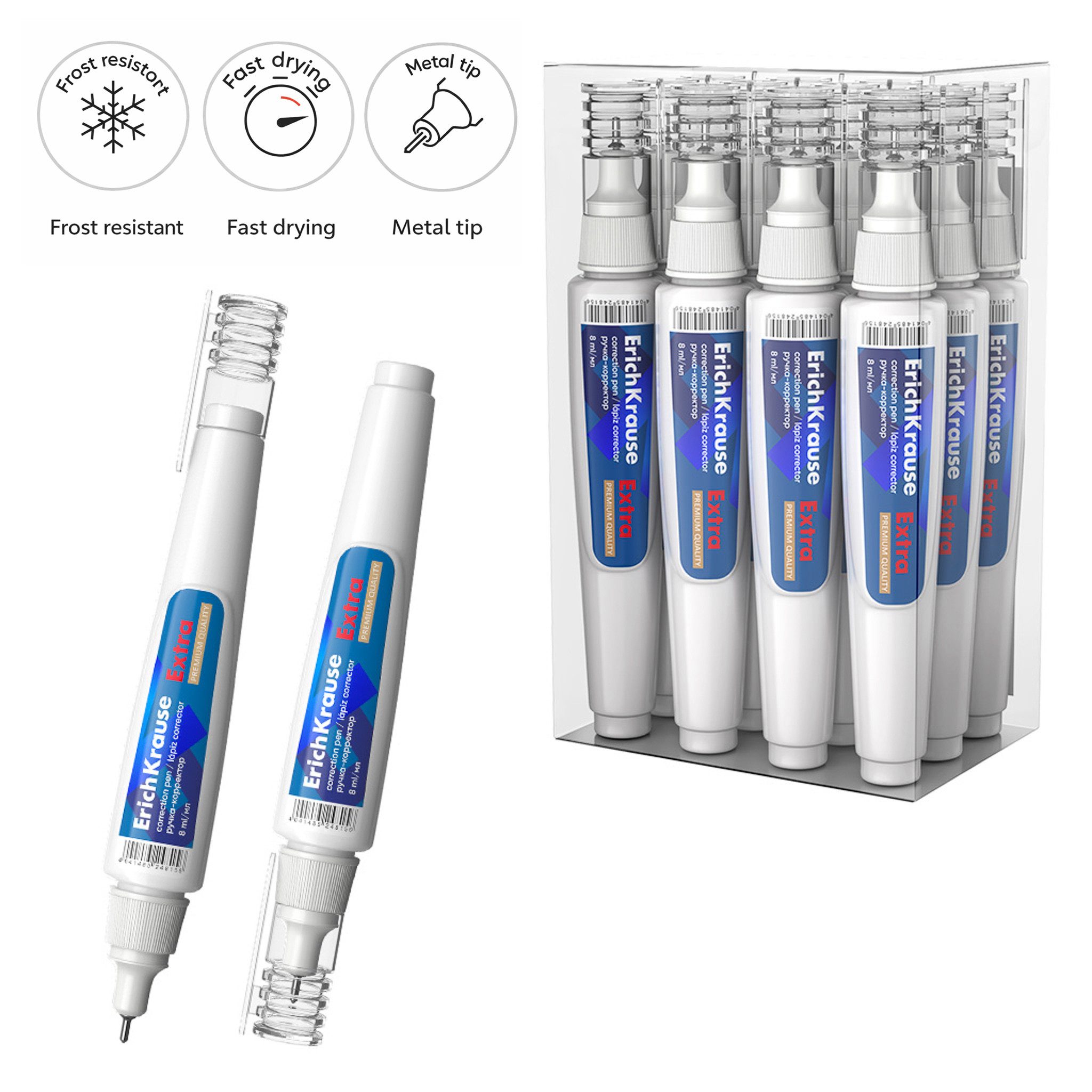 Erich Krause Tintenkiller, Korrekturstift Extra 8ml mit Metallspitze Schnell trocknend 12er Set