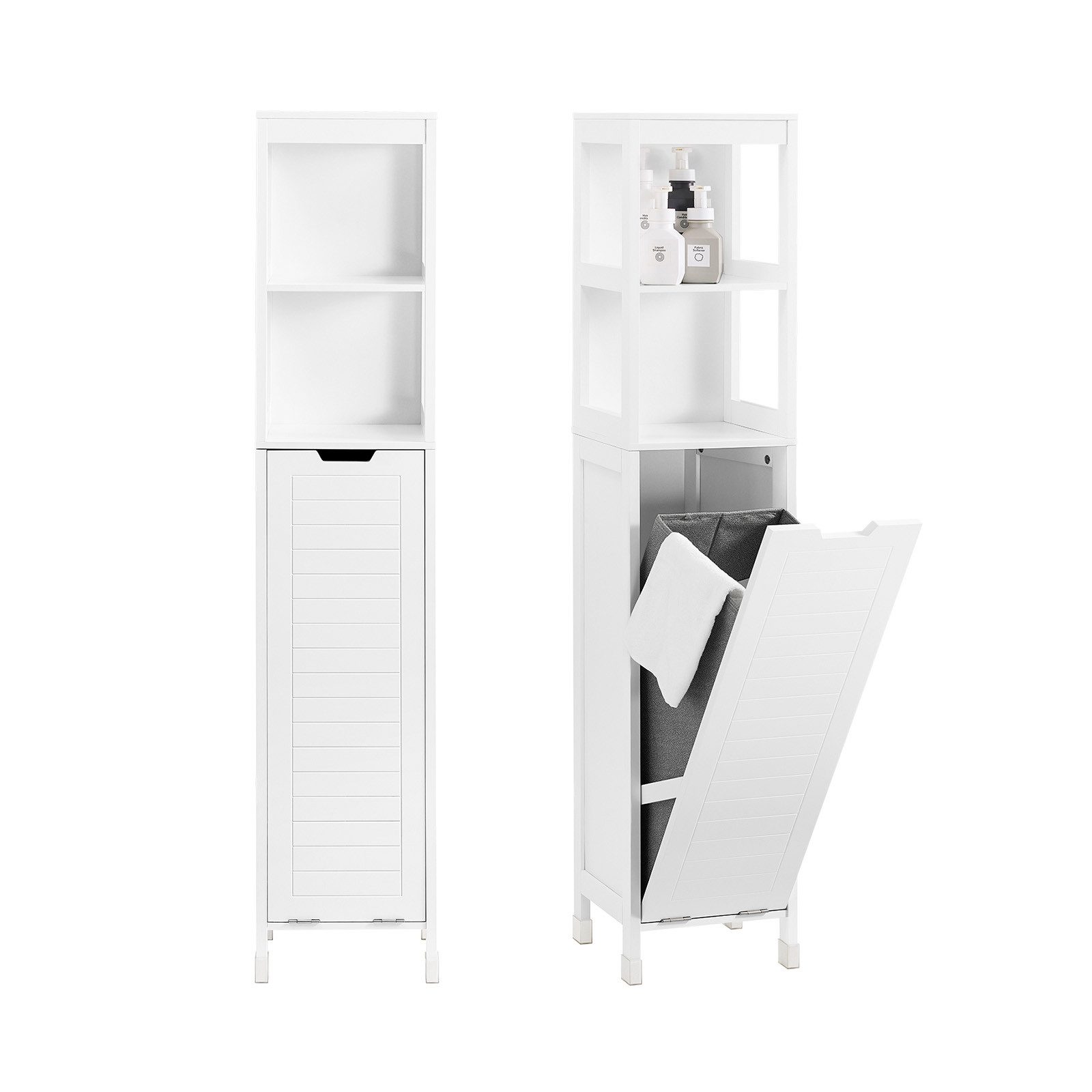 SoBuy Hochschrank BZR123, Badezimmerschrank mit Wäschekorb, Wäscheschrank, 30x30 cm Badregal Badkommode, Platzsparend für kleine Bäder und Gäste-WC, Weiß