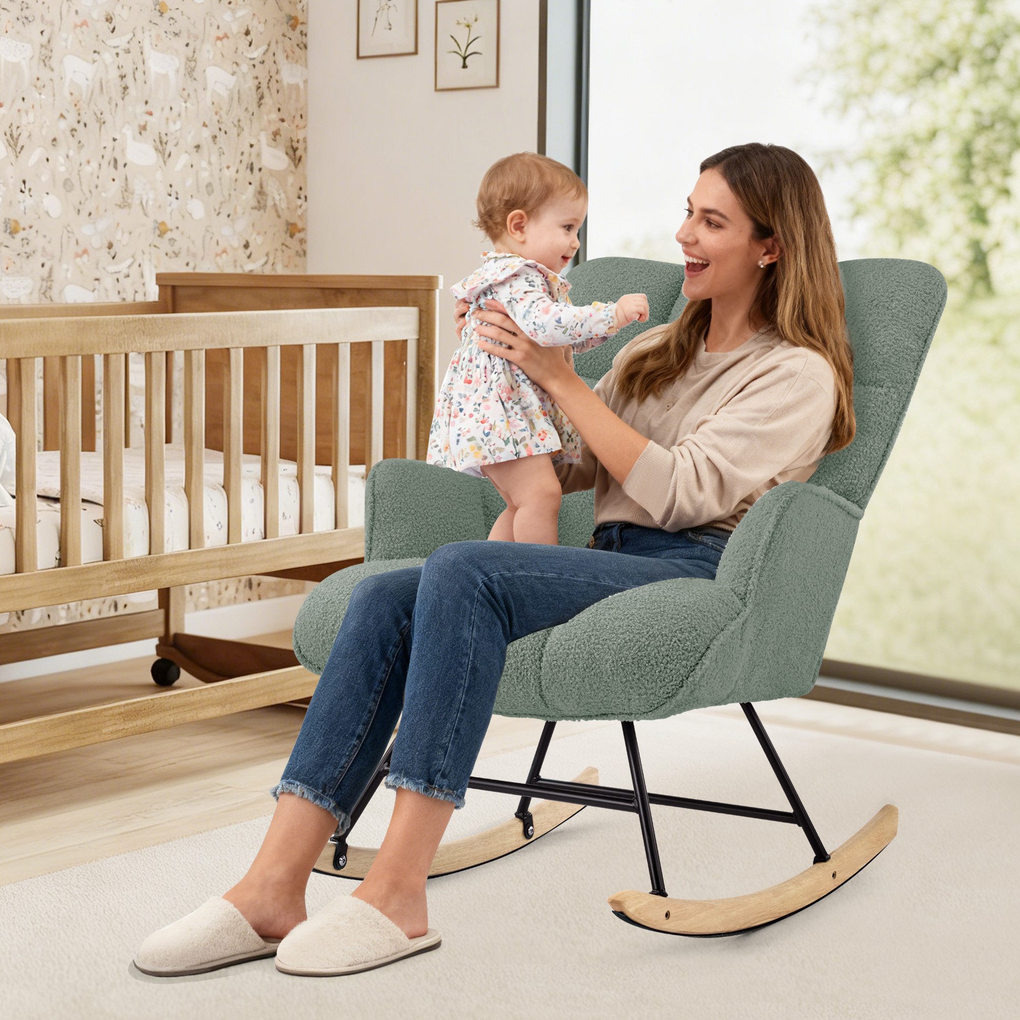 Aunekiv Schaukelstuhl Moderner Relaxsessel & Schaukelsessel in Teddyplüsch-Optik (1 St), perfekt als Stillstuhl & Lesesessel für Wohn- und Babyzimmer – Bild 5 von 5