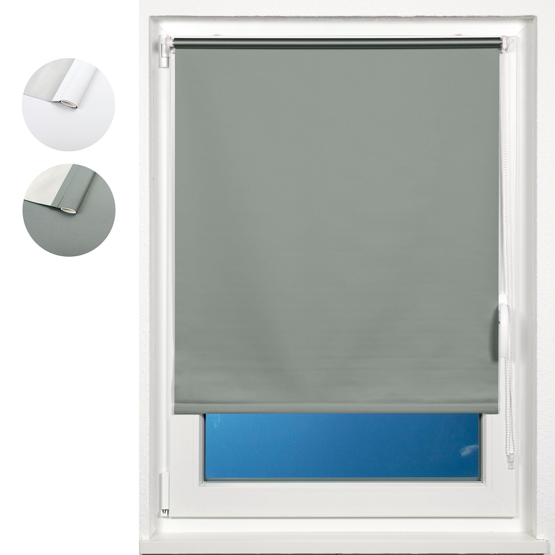 Seitenzugrollo plimotion Fensterrollo ohne Bohren, abdunkelndes Rollo mit  Trägerschiene, Seitenzugrollo für Fenster im Innenbereich, plimotion