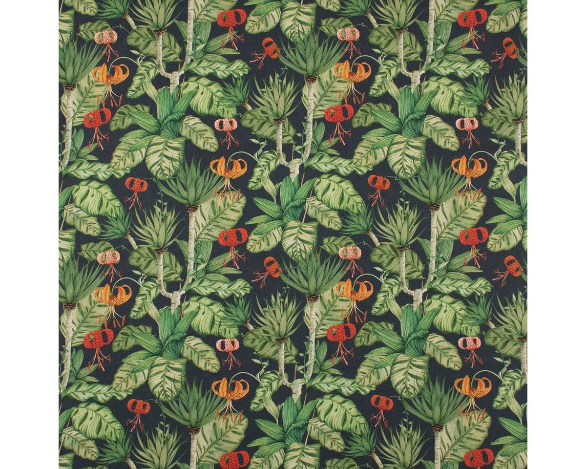 Thumbnail - SCHÖNER LEBEN. Stoff Outdoorstoff Dralon Blätter Blüten dunkelblau grün rot 1,40m, abwaschbar