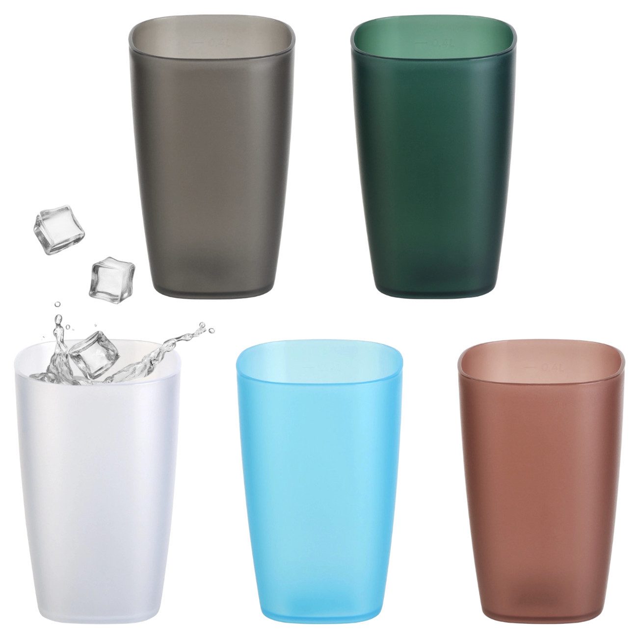 Engelland Becher Plastikbecher, Trinkbecher, 250 ml, 5-tlg., Kunststoff, BPA-frei, bruchfest, Frostoptik, stapelbar, wiederverwendbar, Mehrweg