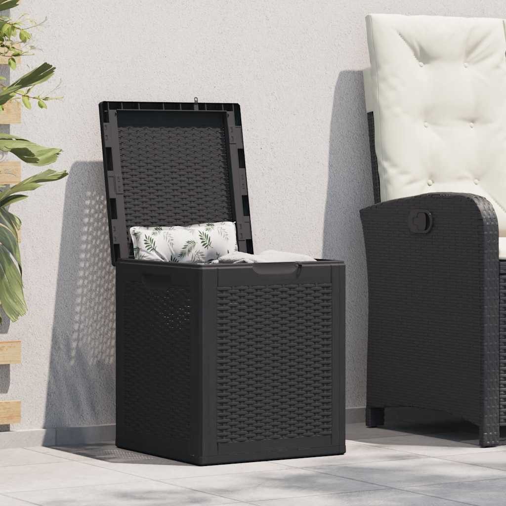 furnicato Gartenbox Schwarze Garten-Aufbewahrungsbox 43x44x51 cm aus 100 % PP, UV-beständige Kissenbox mit 90L Fassungsvermögen in Rattan-Optik