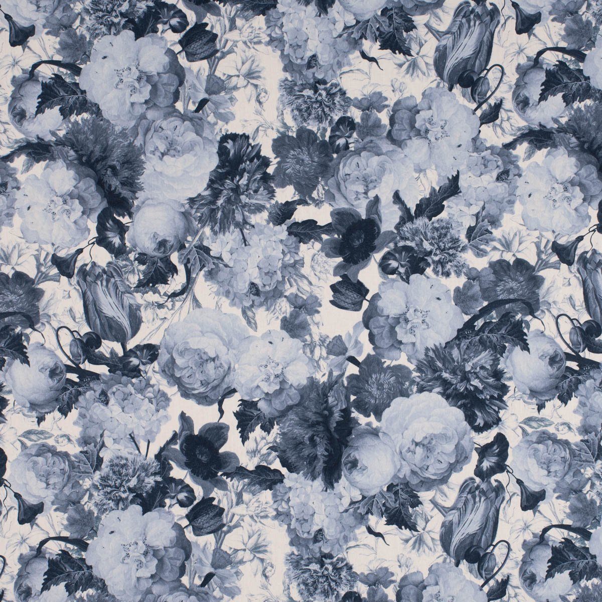 SCHÖNER LEBEN. Stoff Dekostoff Meterware Baumwolle Dutch Floral Masterpiece blau weiß 1,40m, Digitaldruck