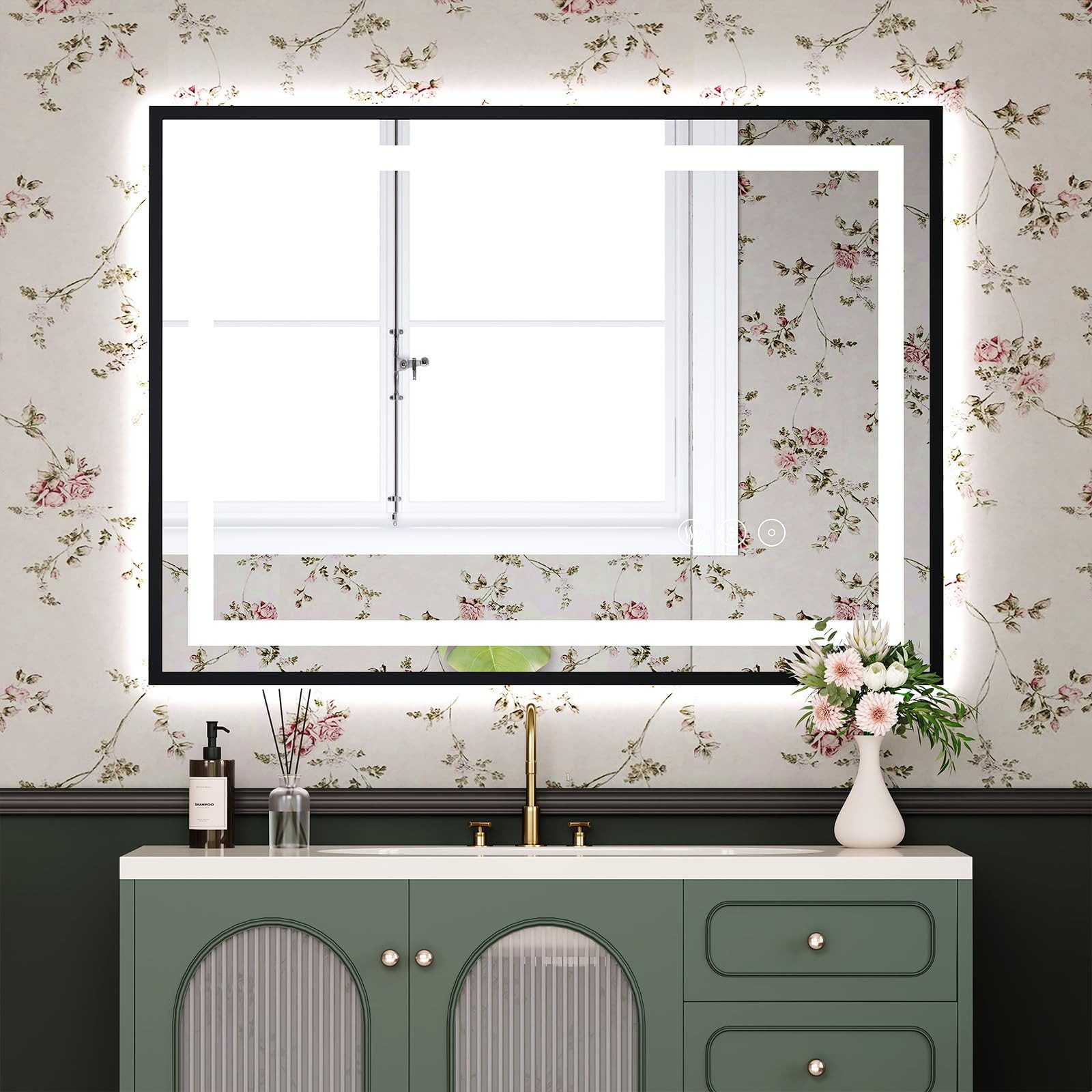 Dripex Badspiegel LED Spiegel mit Licht Badezimmerspiegel mit Metallrahmen, Speicherfunktion, Touch-Schalter, Dimmbar, 3 Lichtfarbe