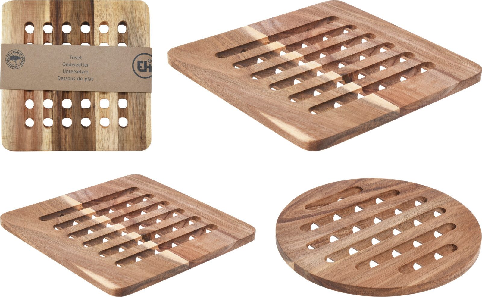 Koopman Topfuntersetzer Untersetzer Pfannenuntersetzer Akazie 20x20 cm Eckig/Rund 2 er Set, Set, 2-tlg., 2tlg, Akazienholz, Ø20cm, Luftdurchlässig, Hitzeschutz