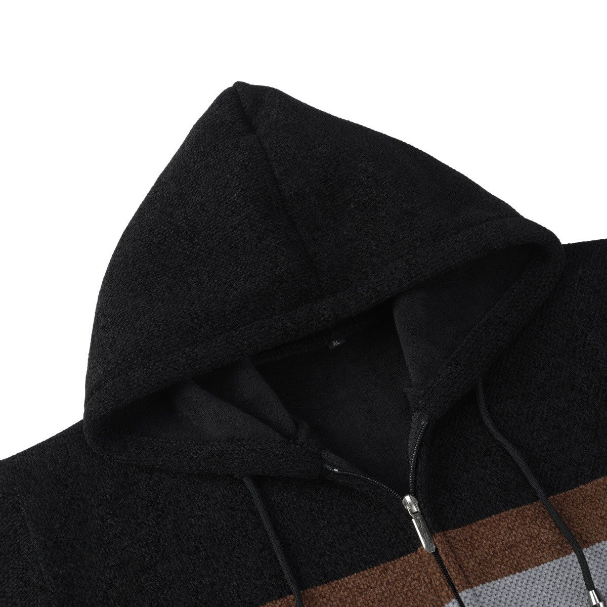 Allthemen Cardigan mit Kapuze Strickjacke Herren gefütterte Winterjacke Kontraststreifen – Bild 4 von 5