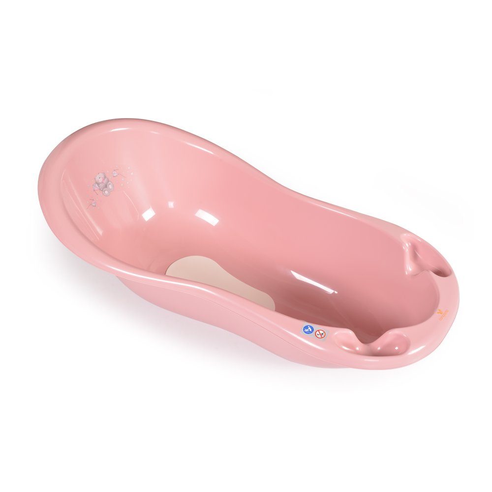 Cangaroo Babybadewanne Baby Badewanne Wasserablauf, Antirutschmatte, 100 2138, Ablage cm Bär rosa
