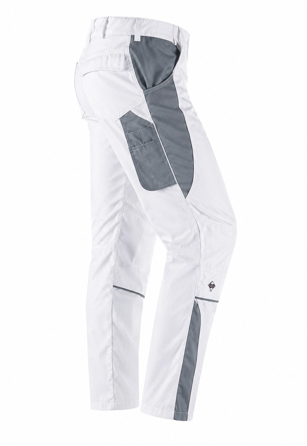 Engelbert Strauss Arbeitsbundhose Strauss Bundhose e.s.active Arbeitshose Flexbelt weiß/grau seitlich dehnbarer Flexbelt-Bund, Hammerschlaufe, Kniepadstaschen