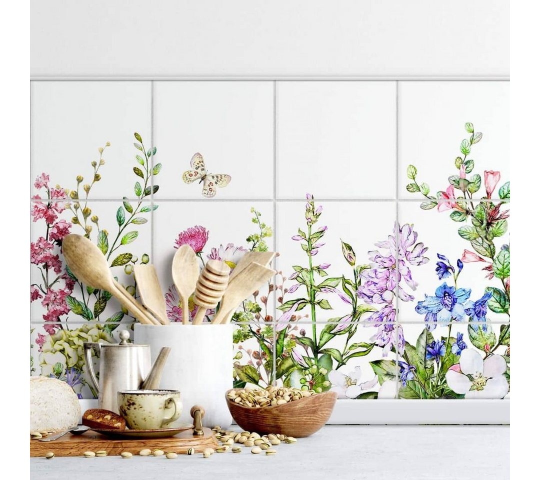 Thumbnail - K&L Wall Art Fliesenaufkleber selbstklebend Wandschutz Sticker Sommerwiese Blume Küche