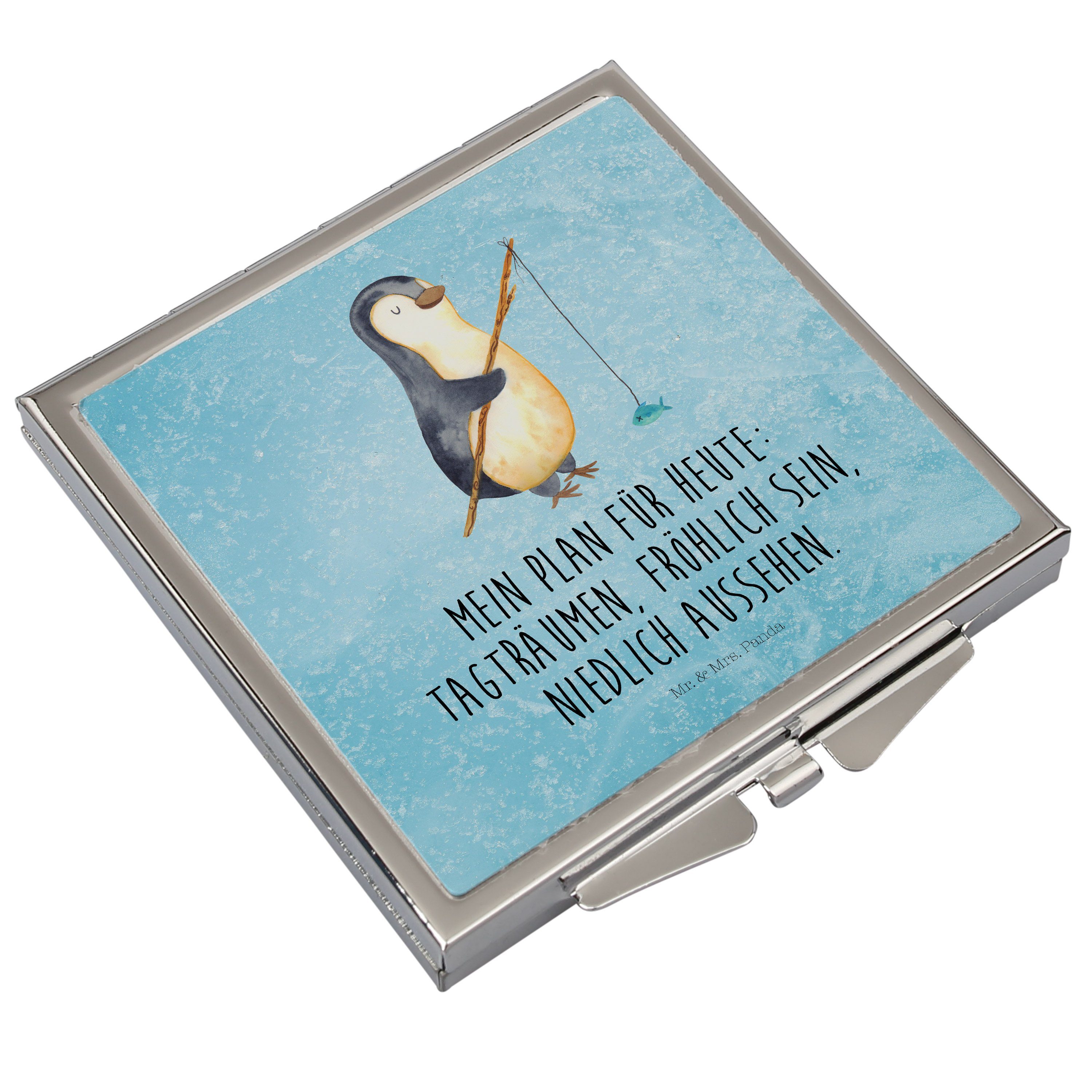 Mr. Angler Panda Eisblau (1-St) Geschenk, - Pinguin - Handtasche, Schminkspiegel, Quad Kosmetikspiegel Mrs. &