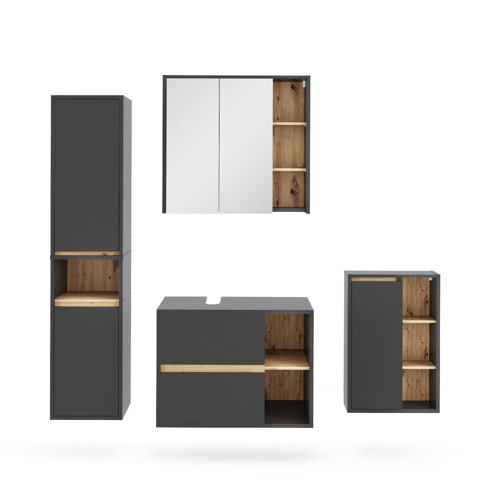 Vicco Badmöbel-Set Viola, Grau/Artisan, 4 Teile, günstig online kaufen