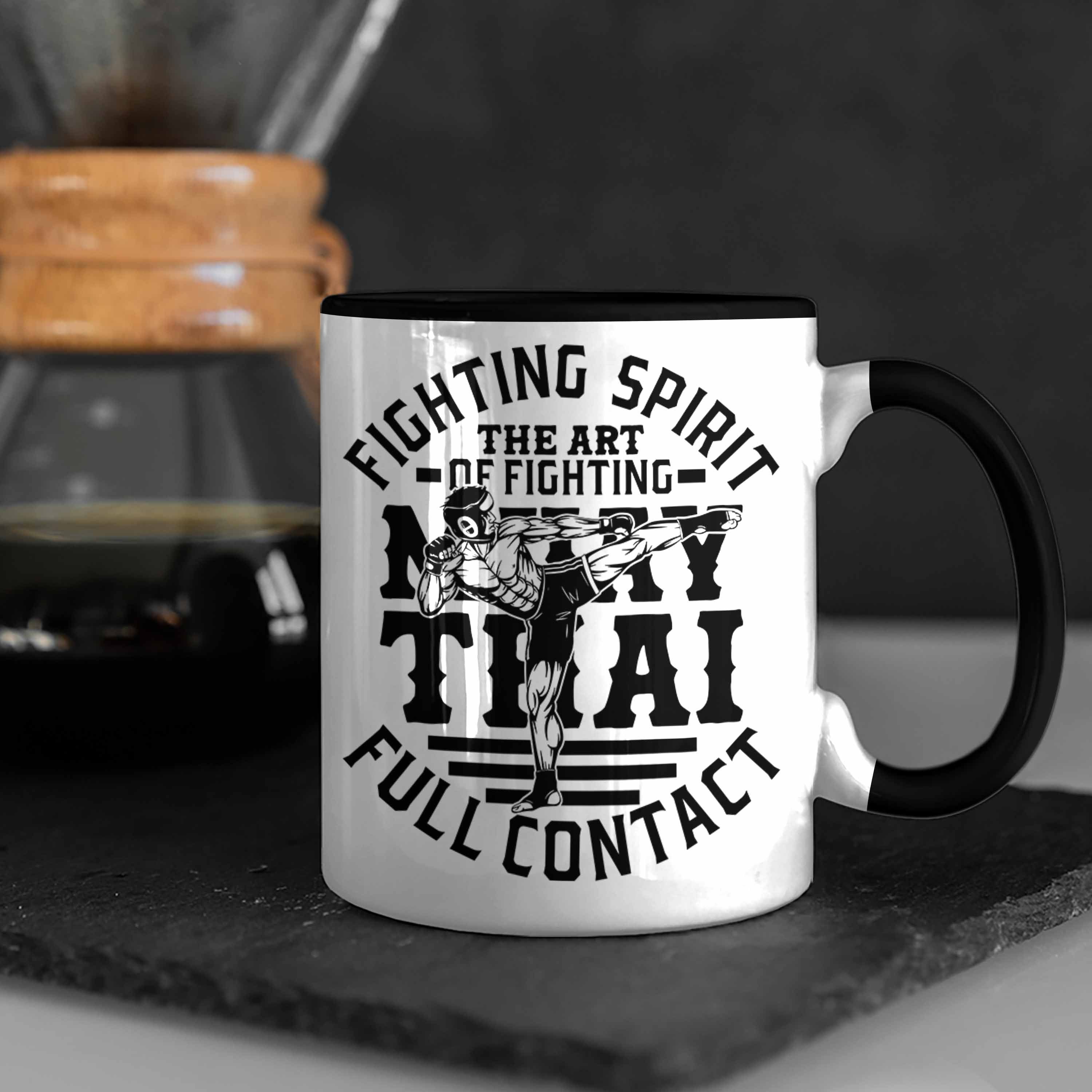 Fighting Geschenkidee Tasse Muay Muay Schwarz Tasse Geschenk Trendation Thai Spiri Thai-Kämpfer