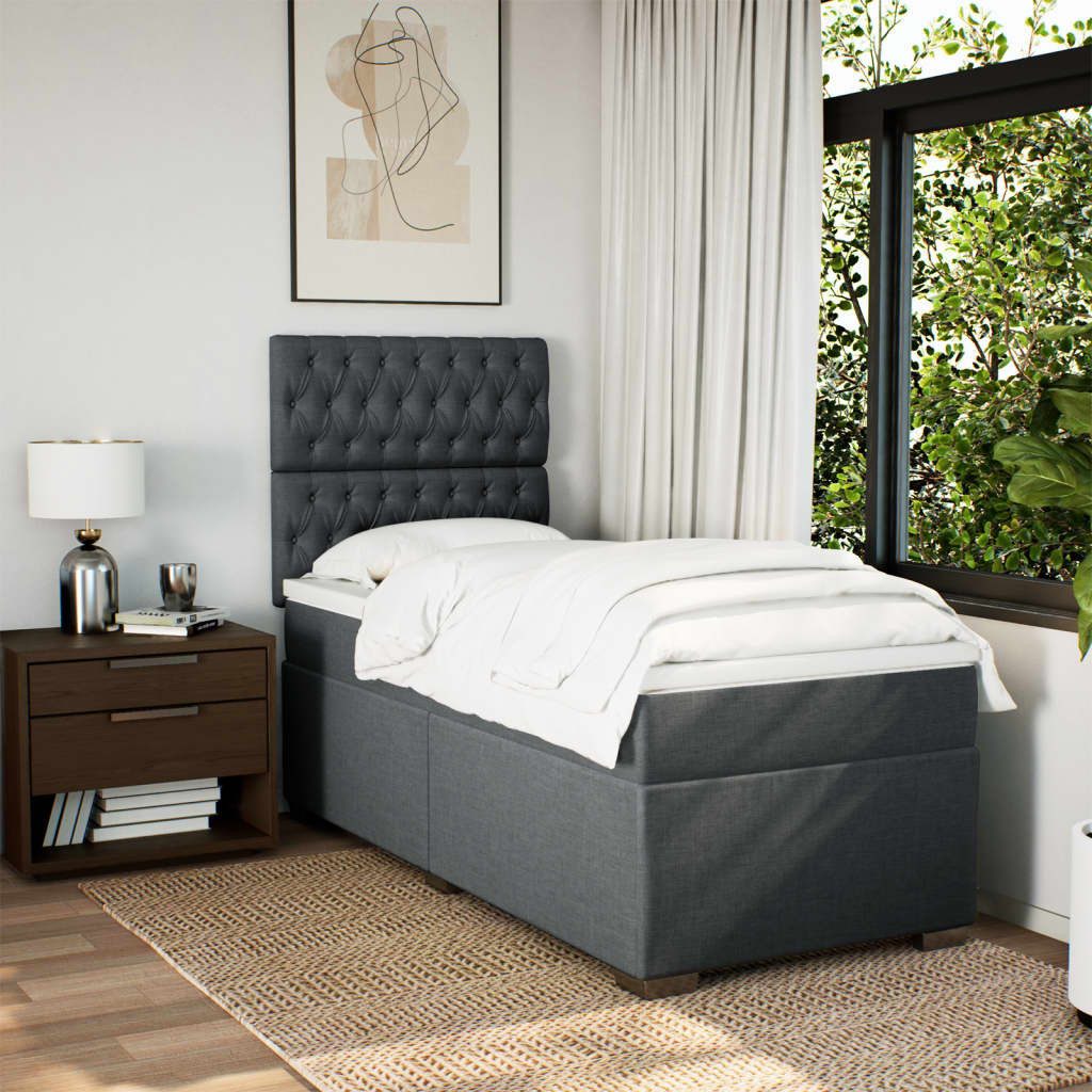 vidaXL Bett Boxspringbett mit Matratze Dunkelgrau 90x200 cm Stoff