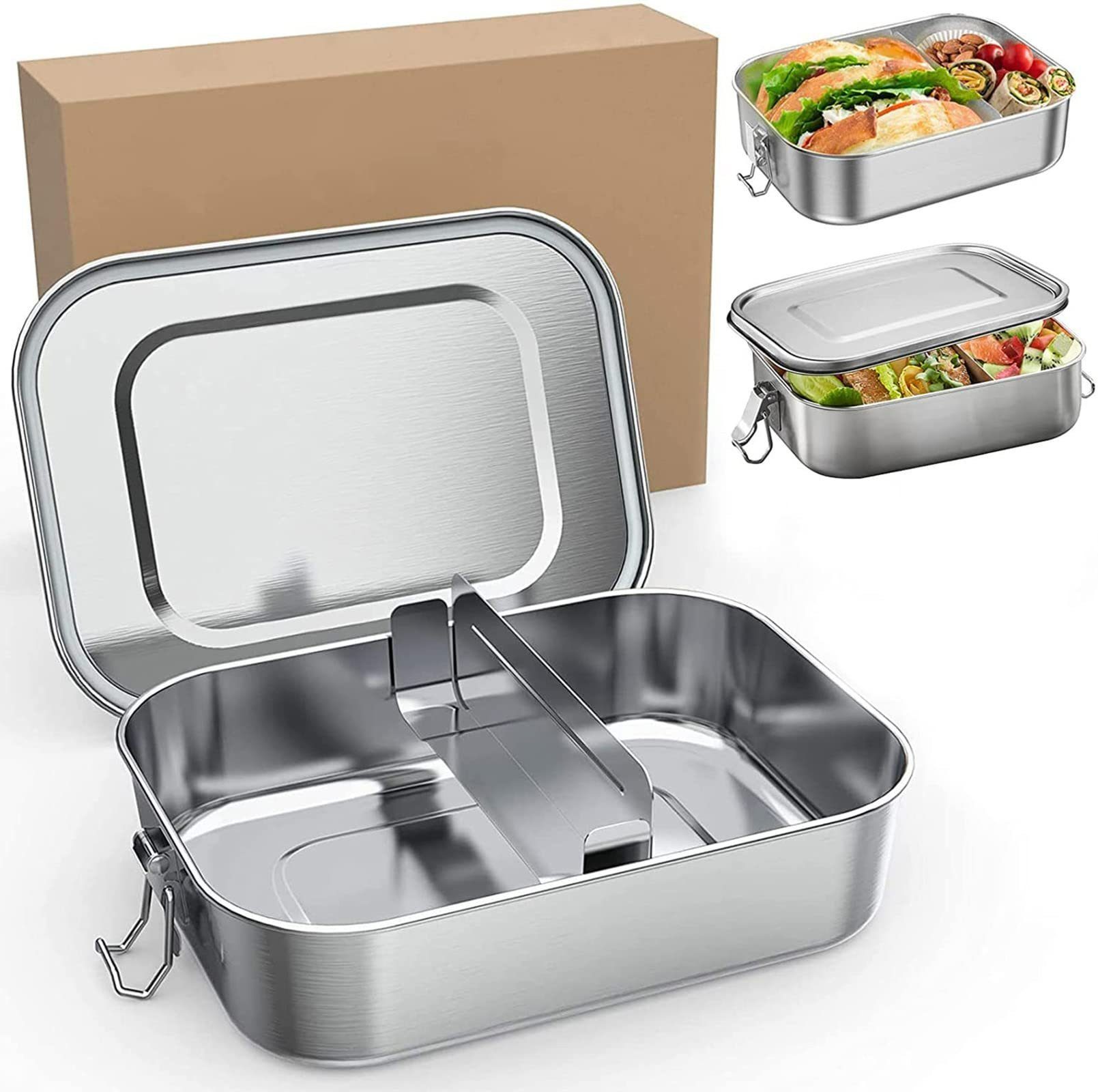 CALIYO Lunchbox Brotdose Edelstahl mit herausnehmbarer Trennwand,  Edelstahl, Lunchbox Edelstahl auslaufsicher, Brotbox spülmaschinenfest