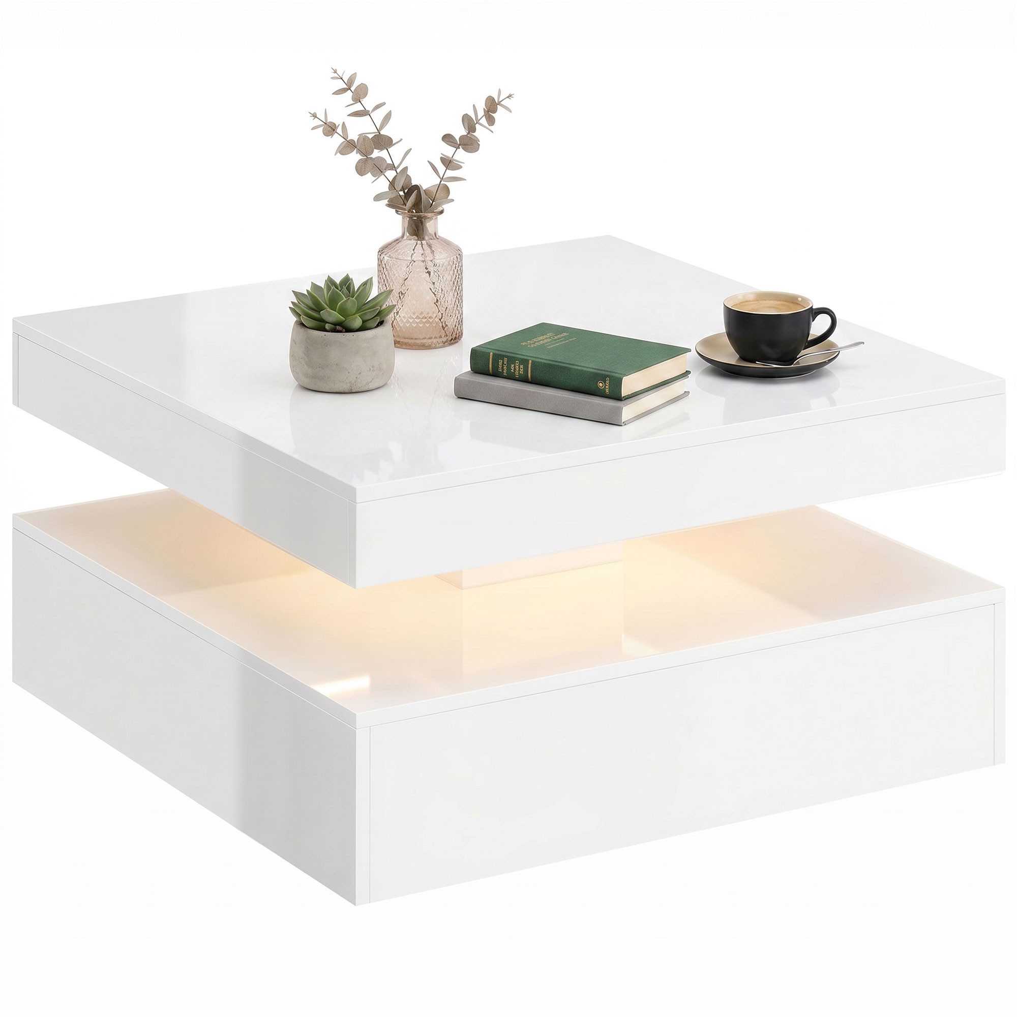 HOMCOM Couchtisch Beistelltisch mit RGB LED Beleuchtung, Offener Ablage (Wohnzimmertisch, 1-St., Kaffeetisch), für Wohnzimmer, 78 x 78 x 40 cm