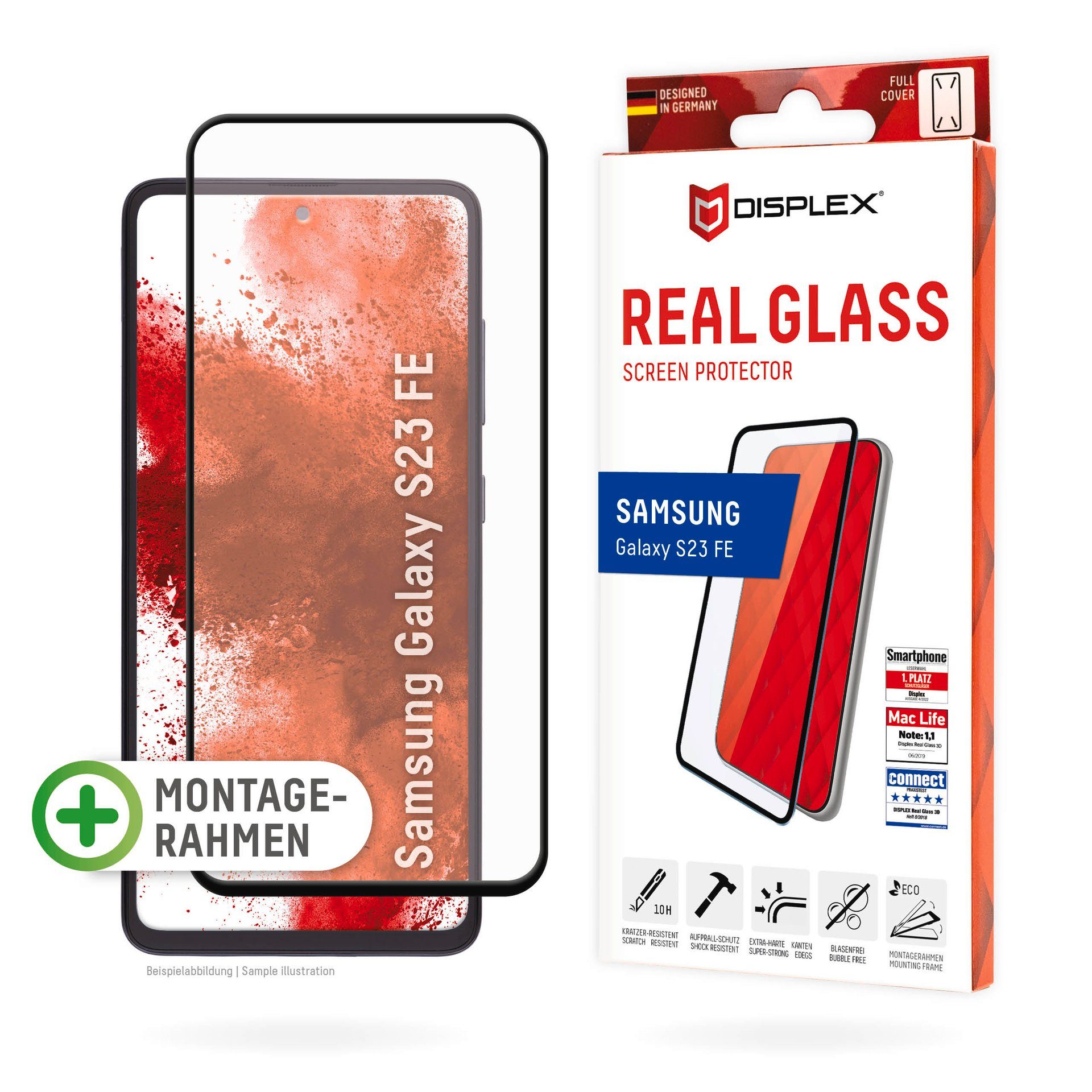 Displex Real Glass für Samsung Galaxy S23 FE, Displayschutzglas, Displayschutzfolie Displayschutz kratzer-resistent 10H splitterfest