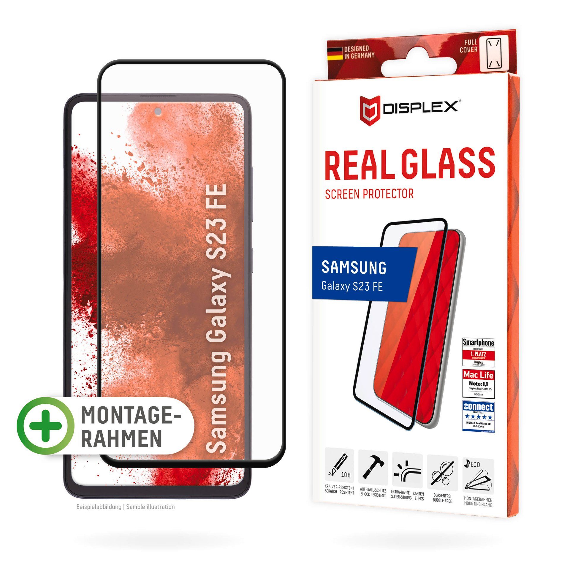 Displex Displayschutzglas Real Glass für Samsung Galaxy S23 FE, Displayschutzfolie Displayschutz kratzer-resistent 10H splitterfest