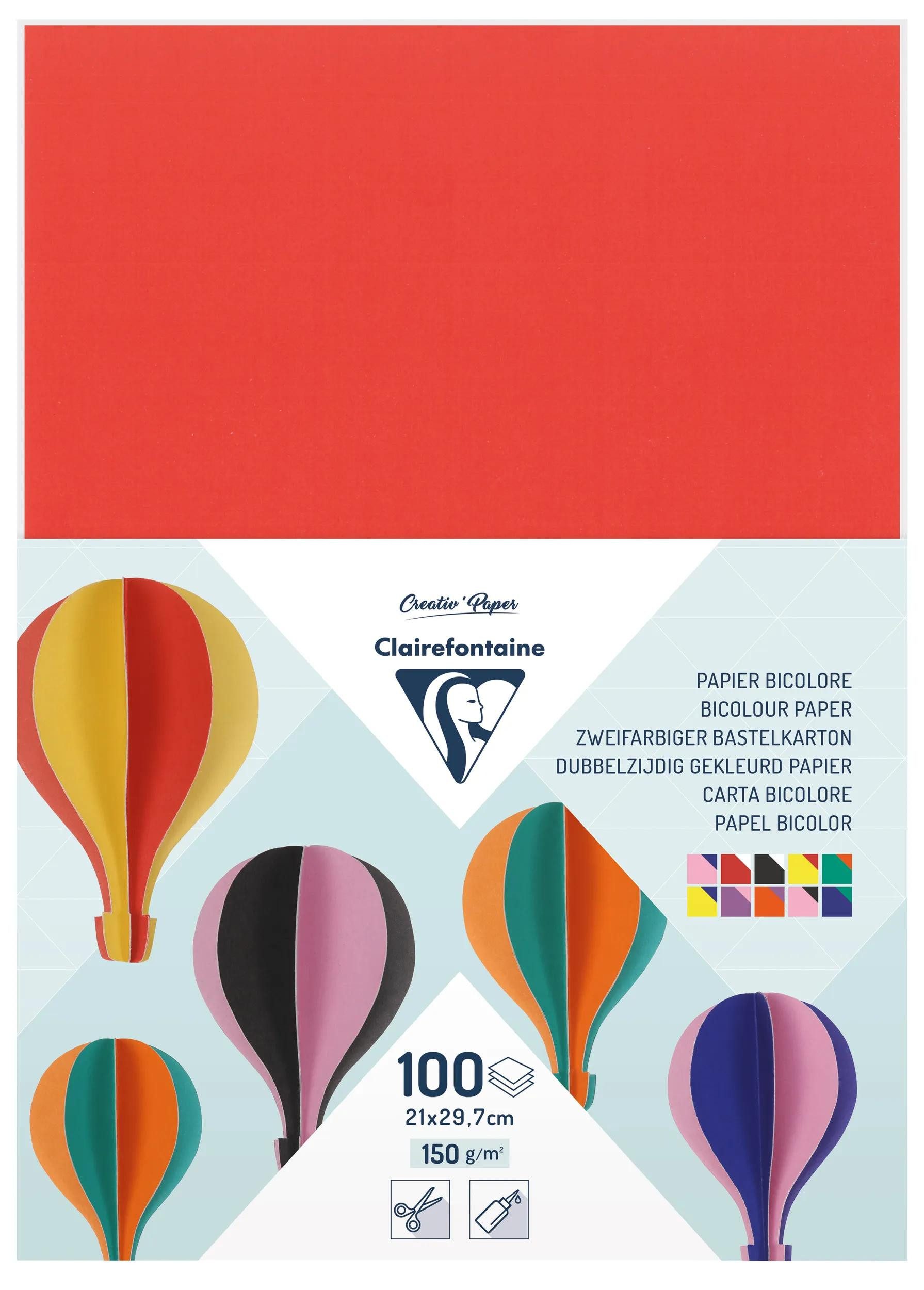 CLAIREFONTAINE Bastelkartonpapier Zweifarbiger Bastelkarton 100 Bogen 150g A4 Sortierung 457299C, Bastel für Schule