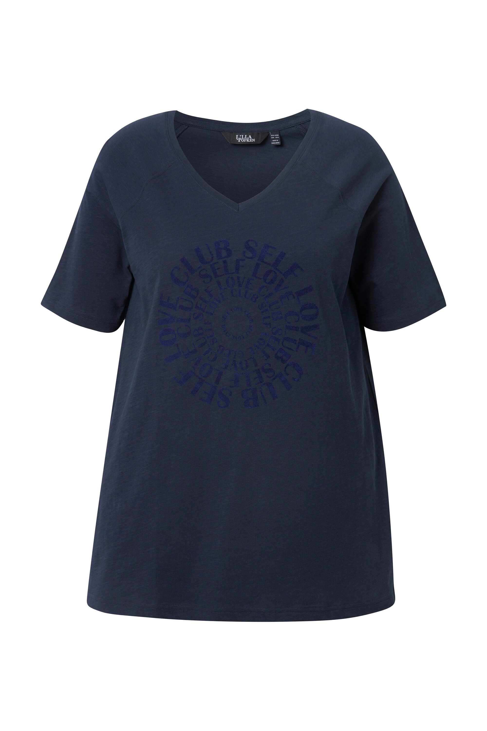 Ulla Popken T-Shirt T-Shirt Flockdruck V-Ausschnitt Raglan-Halbarm günstig online kaufen