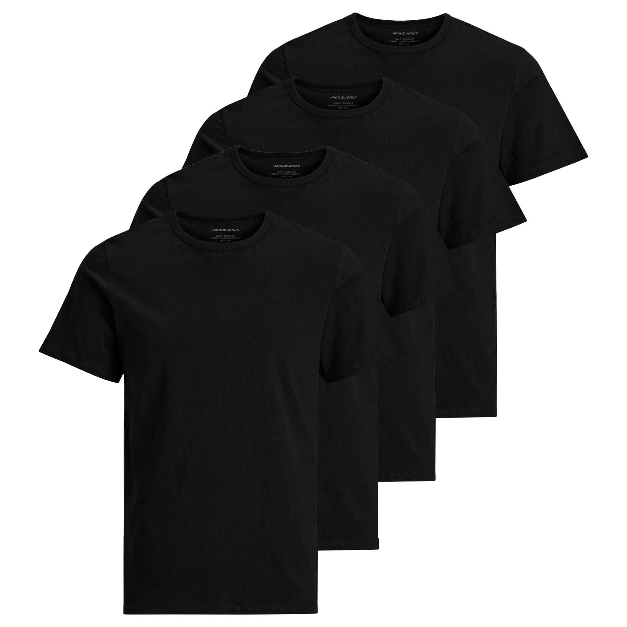 Jack & CREW - Jones JACBASIC TEE Herren T-Shirt, 4er Pack Schwarz NECK T-Shirt