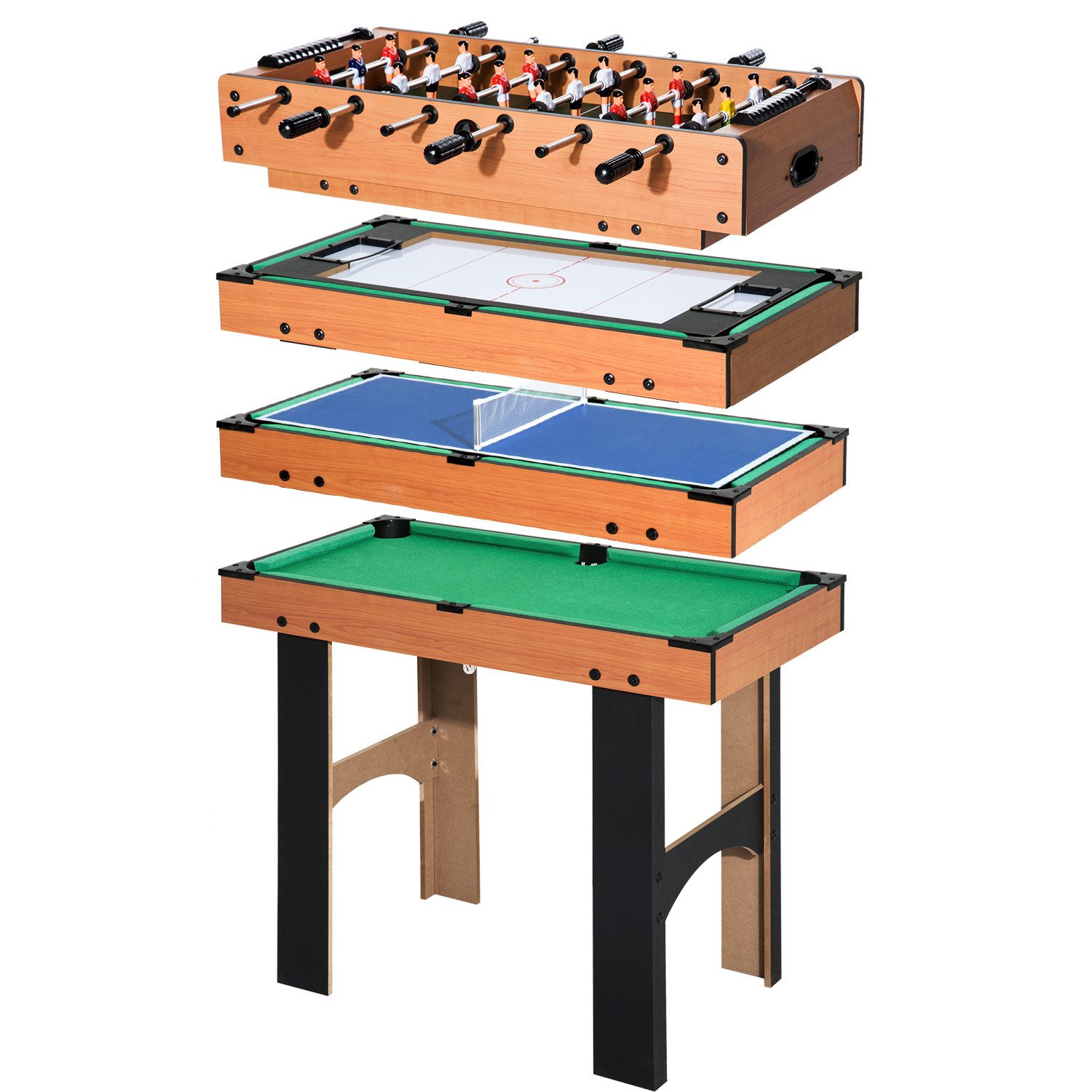 MC Star Tischfußballspiel 4-in-1 Multispieltisch Multigame Tischhockey Tischtennis (Tischtennis Billard Multifunktionsspieltisch 87x43x73cm für Spielspaß)