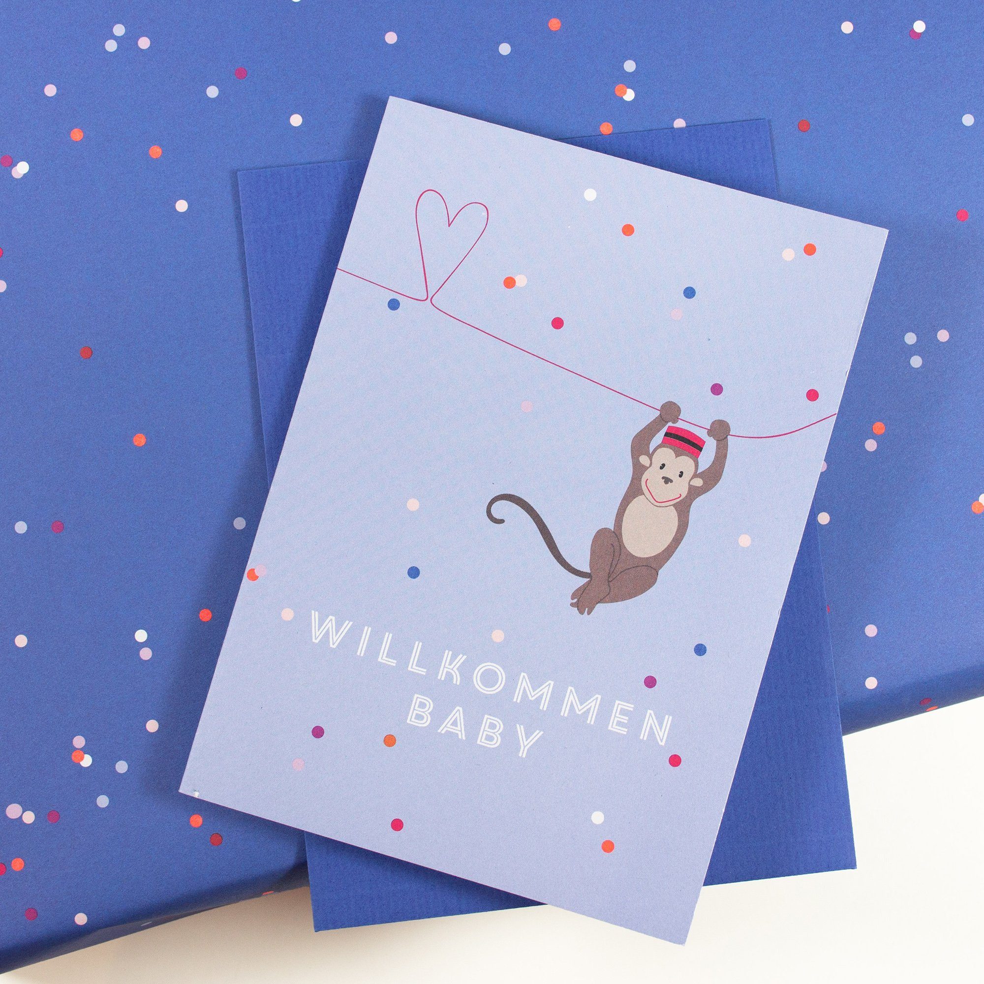 Bow & Hummingbird Grußkarte Grußkarte Willkommen Baby (Affe), 100% Recyclingpapier