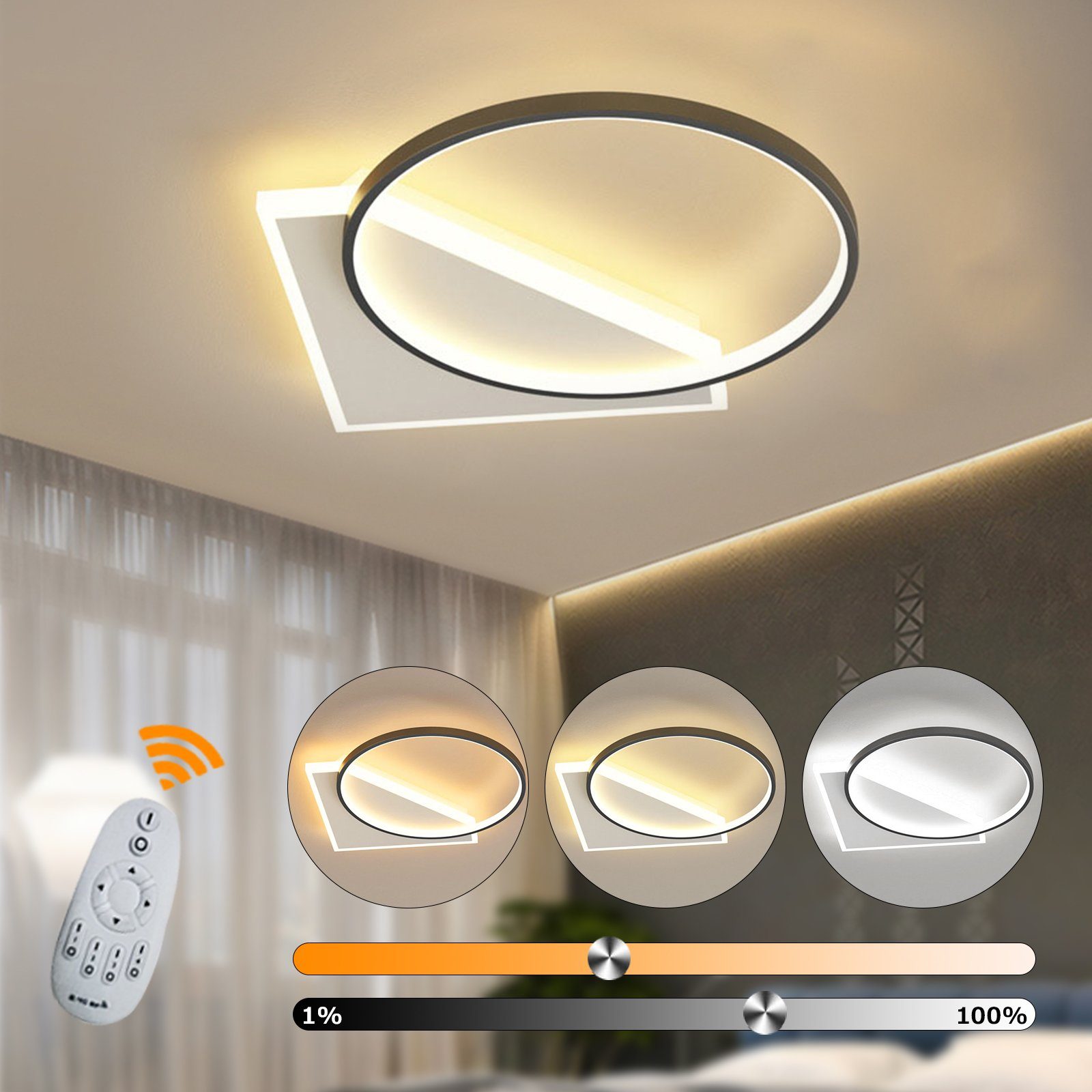 Daskoo Deckenleuchten Acryl Modern LED Deckenlampe mit Fernbedienung Dimmbar Wohnzimmer, LED fest integriert, Warmweiß/Neutralweiß/Kaltweiß, LED Deckenleuchte, Stufenloses Dimmen