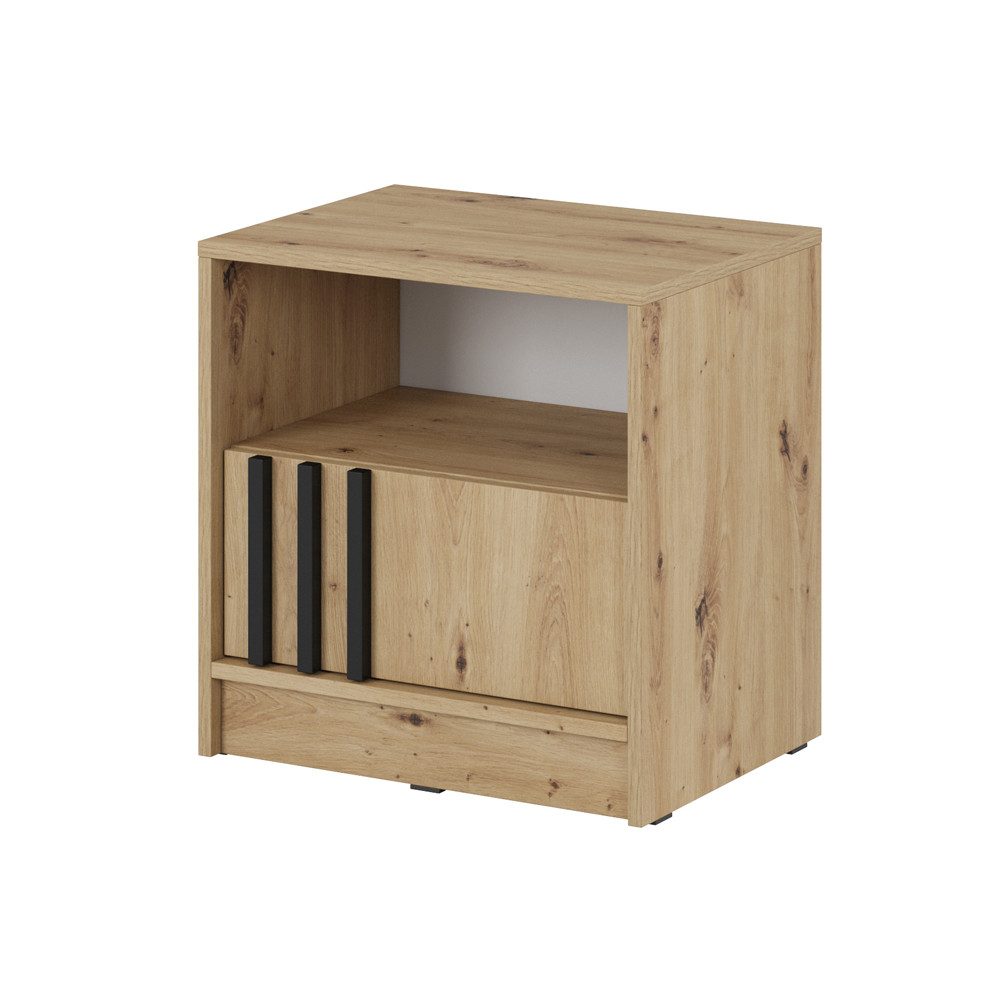 Lomadox Nachttisch NAMUR-160, in Eiche, 51 cm breit, mit schwarzen Lamellen