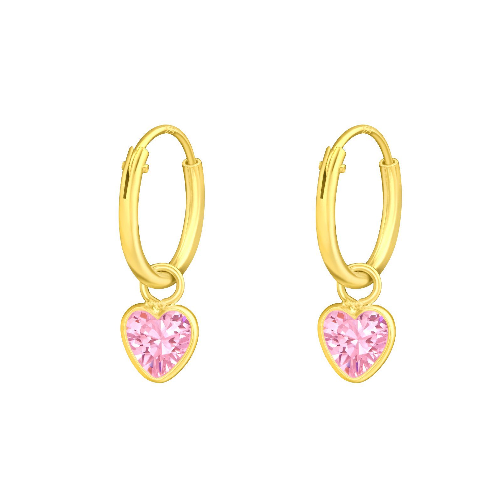 Ohrring-Set Creolen mit rosa Herz-Charm gold aus 925 Silber Damen