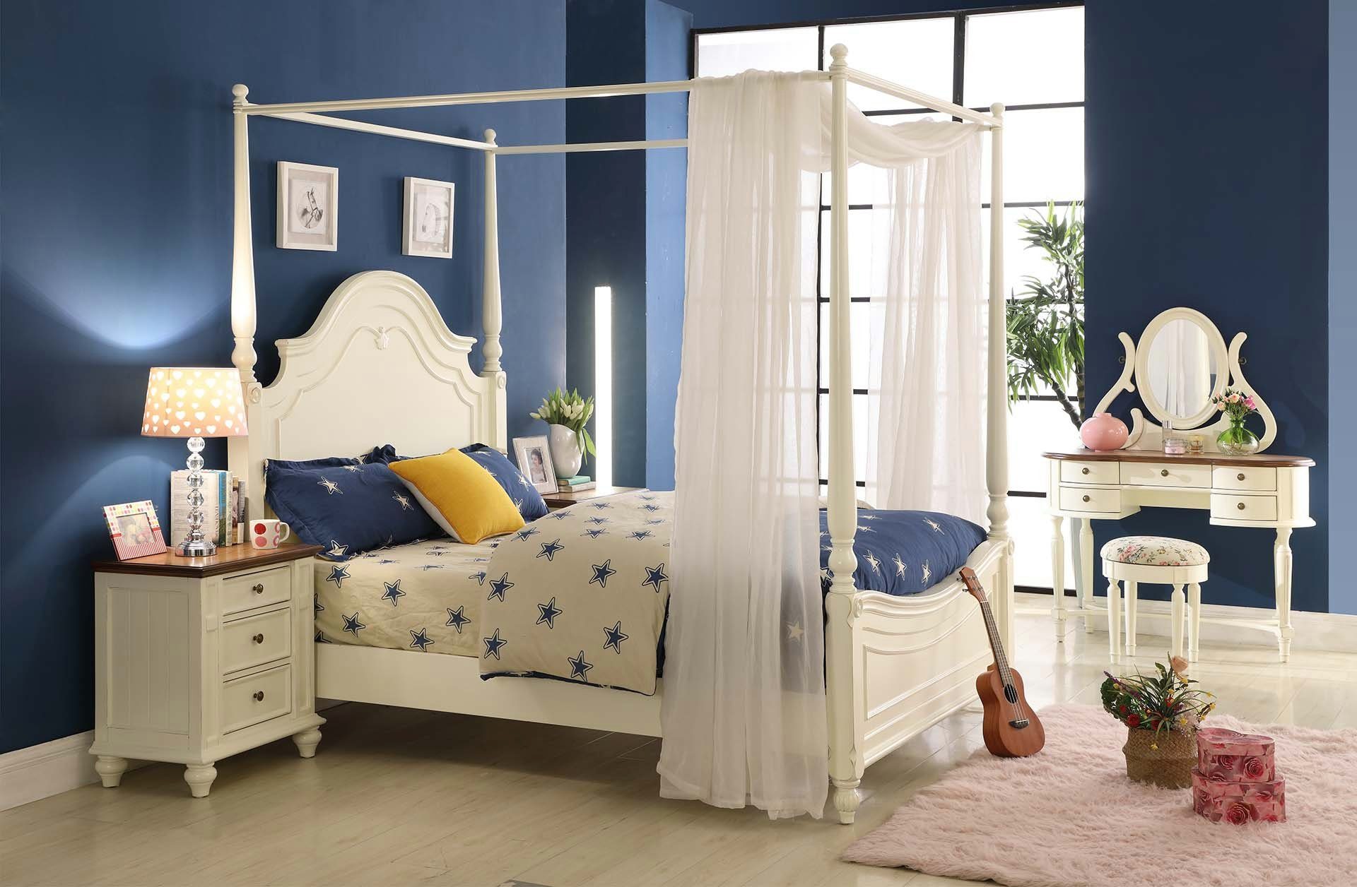 JVmoebel Himmelbett Massivholz Bett in Weiß mit klassischem Design für erholsamen Schlaf (1-tlg), Made in Europa