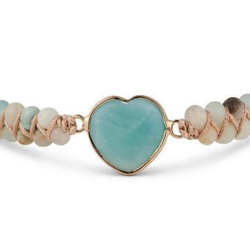 BENAVA Armband Yoga Armband - Amazonit Edelstein Perlen mit Herz Anhänger, Handgemacht