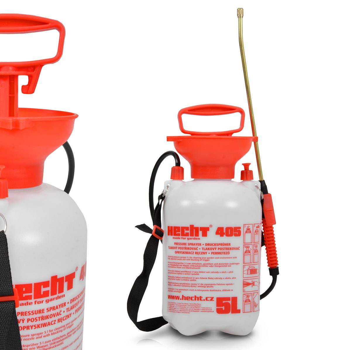 Hecht Drucksprühgerät 405 mit Messingdüse Schultergurt, 5 Liter, 49 cm Lanze, 3bar