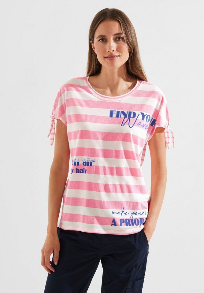Cecil Kurzarmshirt mit Schriftzügen, Basicstyle T-Shirt von CECIL, Shirt in  einem Streifen-Mix Design mit Wording