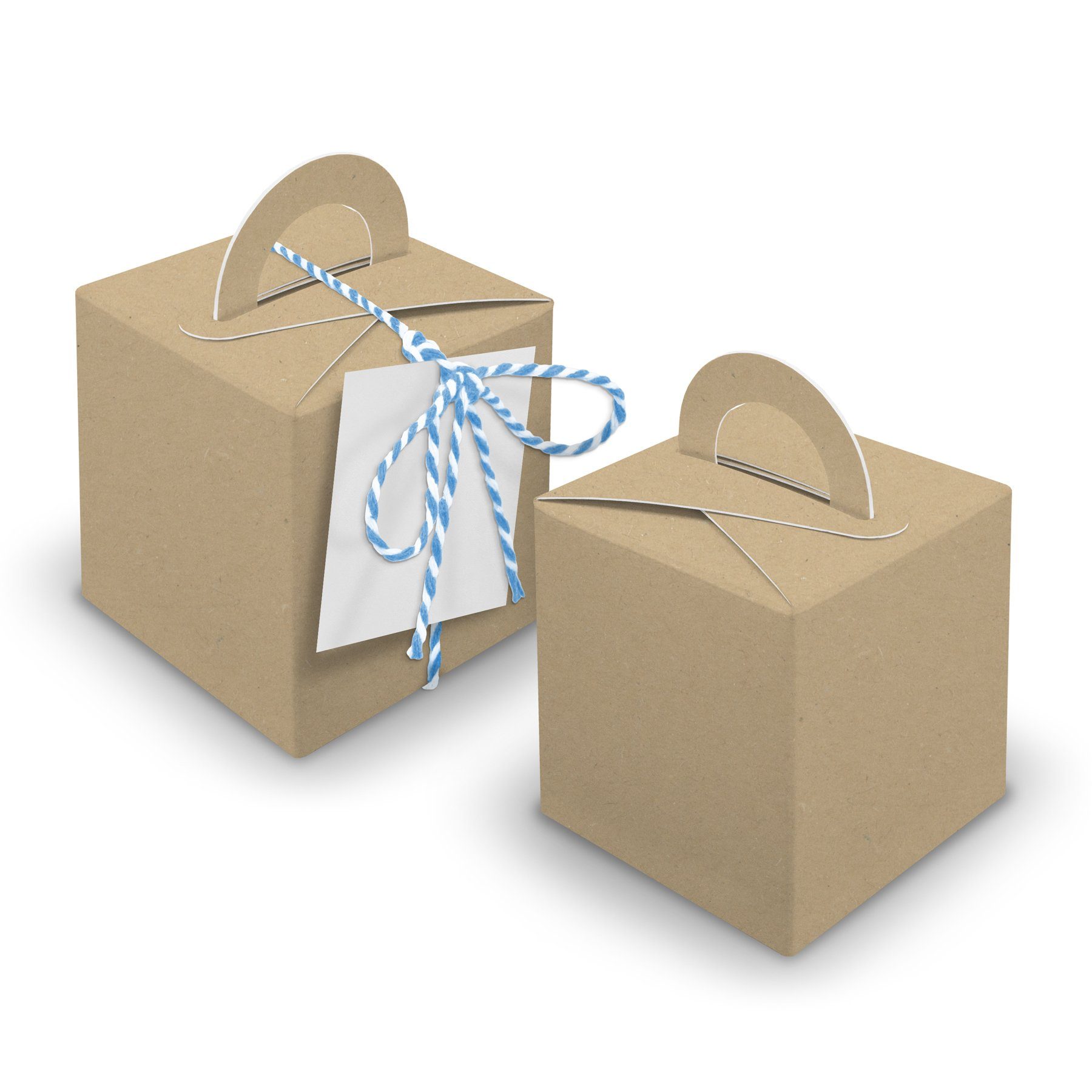 itenga Geschenkpapier V35 24x Würfelbox mit Griff braun + Garn blau + Anhänger