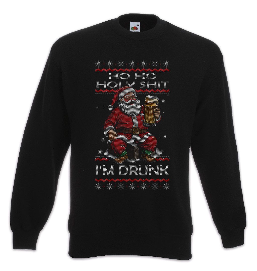 Sweatshirt Holy Shit I Am Drunk Christmas Sweatshirt Merry Santa X-Mas Claus Bier