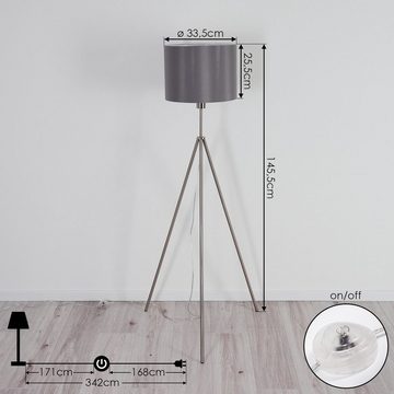 hofstein Stehlampe »Gardi« Stehleuchte 1-flammige Bodenlampe aus Metall in Nickel, ohne Leuchtmittel, 3000 Kelvin, 1xE27, runde Standlampe mit Stoffschirm in grau, Fußschalter am Kabel