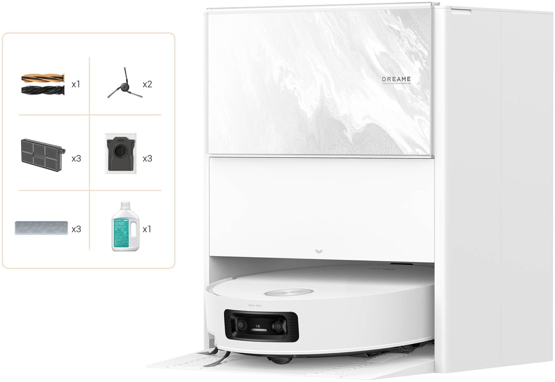 Dreame Saugroboter mit Wischfunktion Aqua10 Ultra Track Complete White, 650 W, mit Beutel, Warmwasser-Wischsystem, überwindet Hindernisse, 25.000 Pa Saugkraft