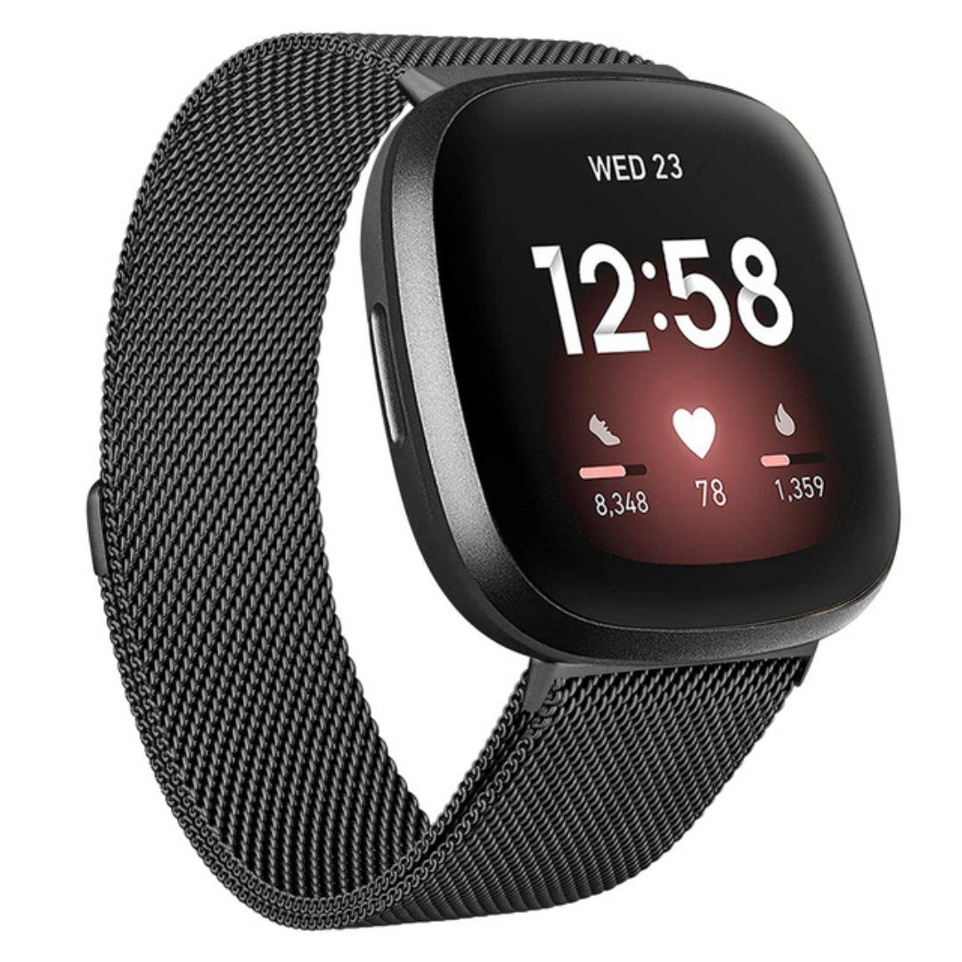 SmartUP Uhrenarmband Für Magnetisches Fitbit 3 zeitloses Milanese, Versa verstellbar Design, Edelstahl Armband Atmungaktiv, stufenlos