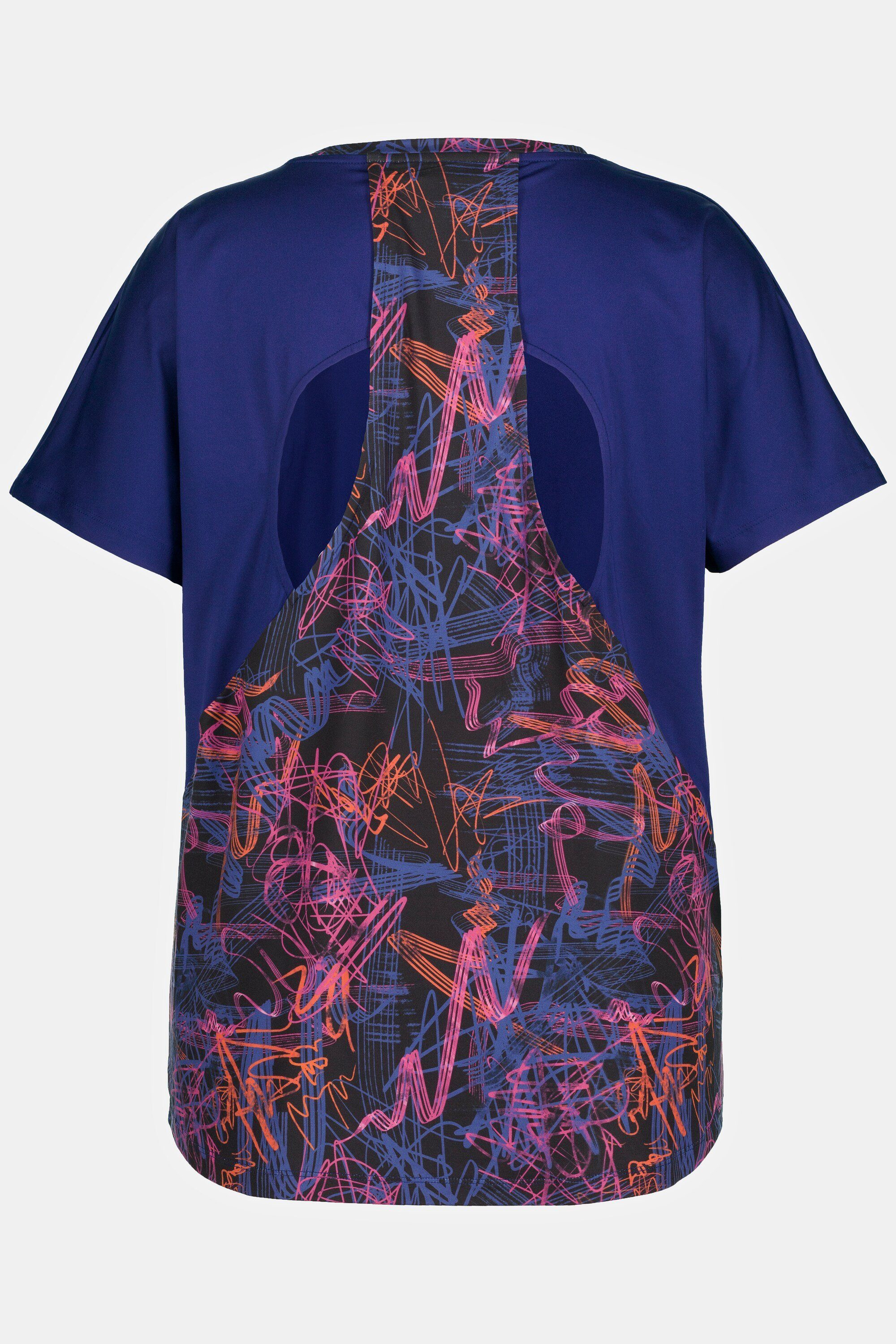 Rundhals Rundhalsshirt Popken T-Shirt Ulla Oversized indigo Rückenausschnitte